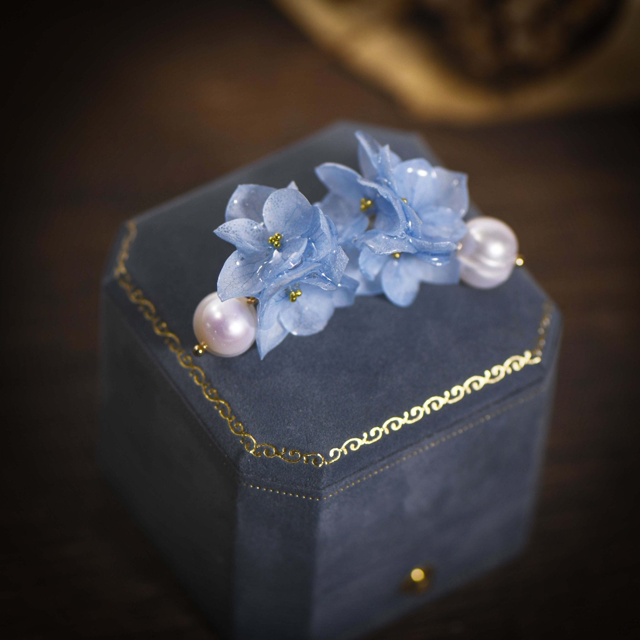[Final Sale] Custom Designed Blue Hydrangea Silver StudsJewelryBlossomuniqueflowerearringsgiftforhermothergiftdaughtergiftbirthdaygiftanniversarygift
