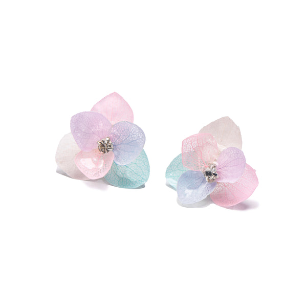 4-Shade Pink Hydrangea Flowers Stud Earrings