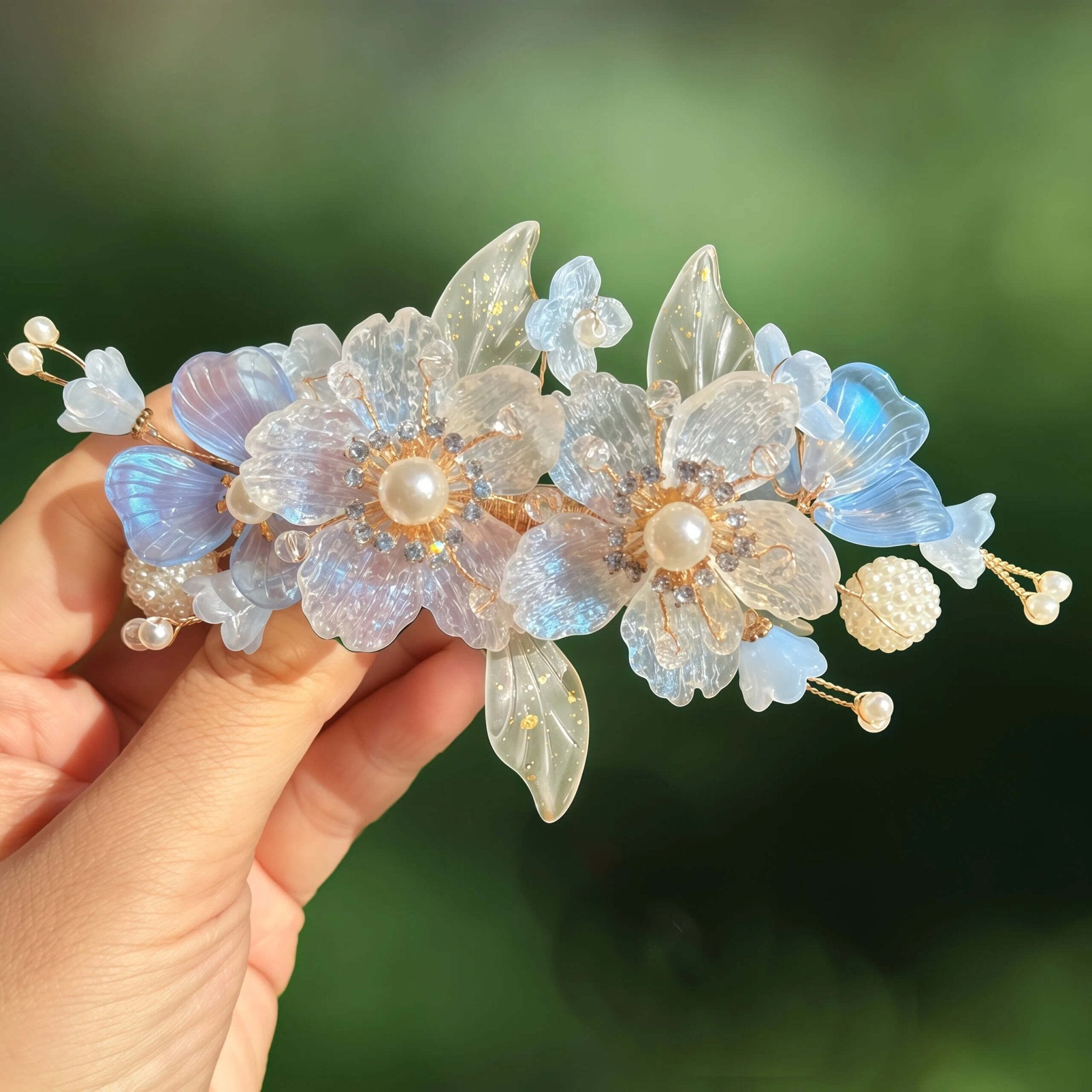 Frosted Blue Anemone Flower Hair BarretteHair ClipsJewelryBlossomuniqueflowerearringsgiftforhermothergiftdaughtergiftbirthdaygiftanniversarygift