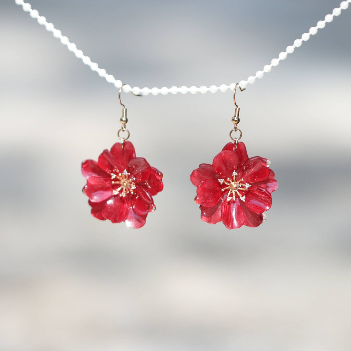 Garnet Plum Blossom Dangle Earrings Earrings JewelryBlossom #flowerjewelry# #weddingjewelry# #bridaljewelry# #weddinggift# #bridemaidgift##giftforher# #mothergift# #daughtergift# #birthdaygift# #anniversarygi