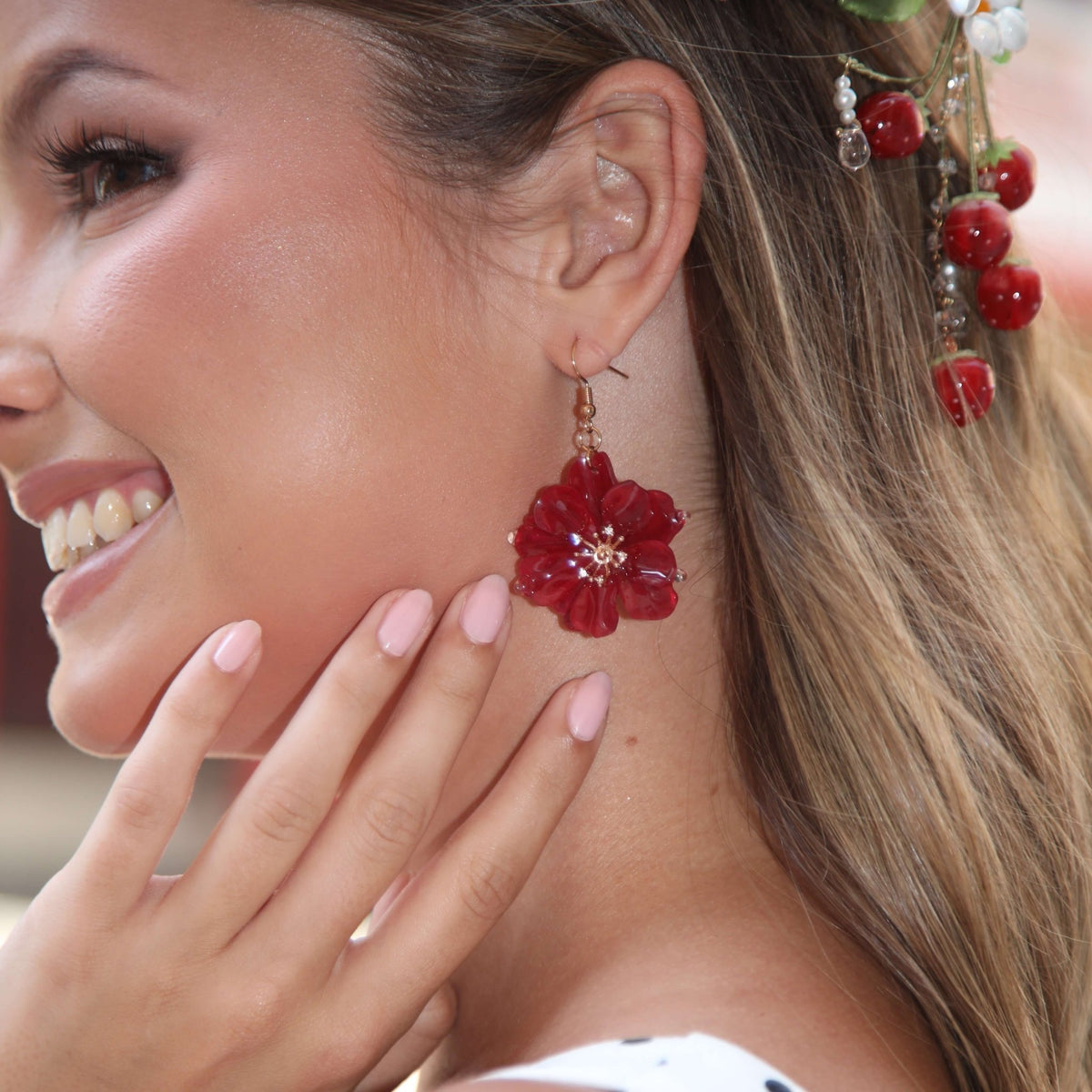 Garnet Plum Blossom Dangle Earrings Earrings JewelryBlossom #flowerjewelry# #weddingjewelry# #bridaljewelry# #weddinggift# #bridemaidgift##giftforher# #mothergift# #daughtergift# #birthdaygift# #anniversarygi