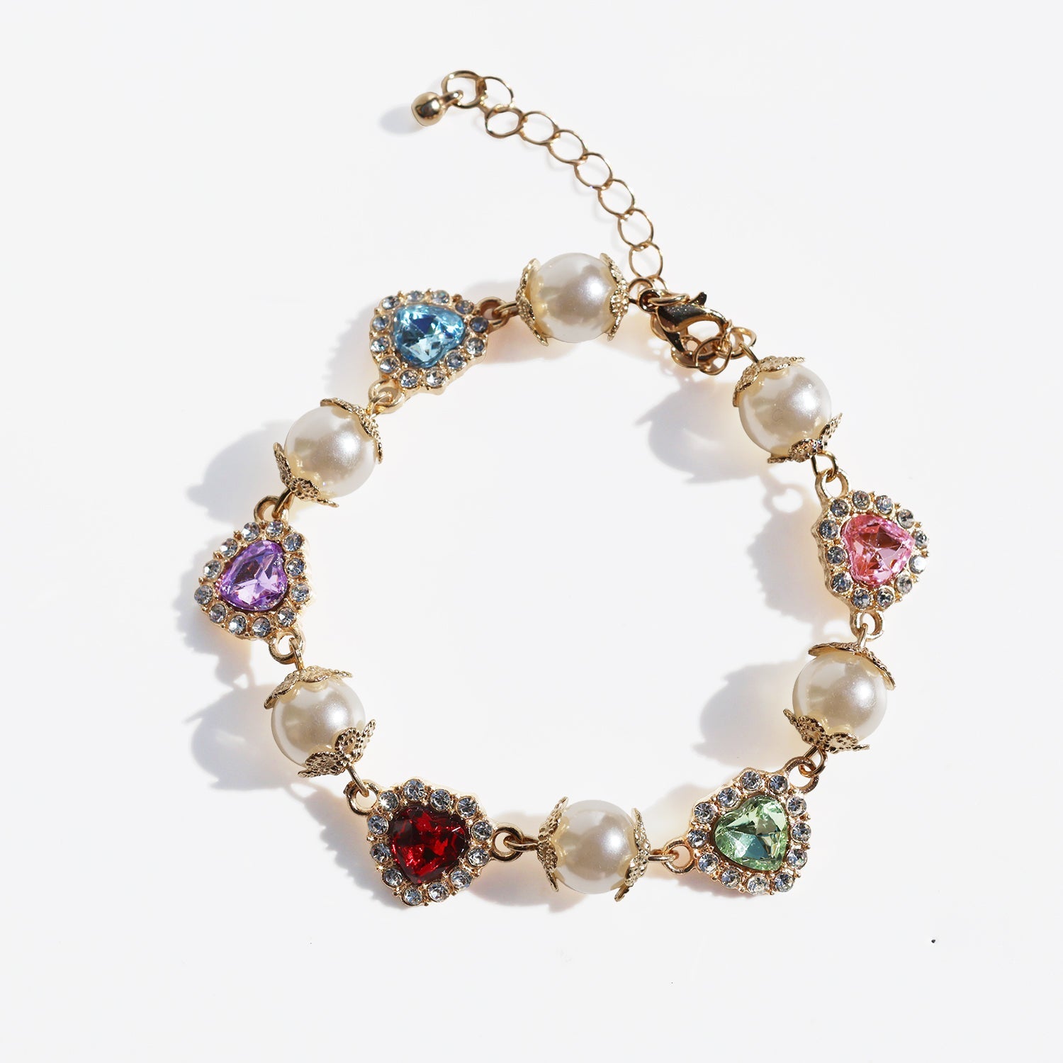Heart - Cut Rhinestone Pearl Chain BraceletBraceletJewelryBlossomuniqueflowerearringsgiftforhermothergiftdaughtergiftbirthdaygiftanniversarygift