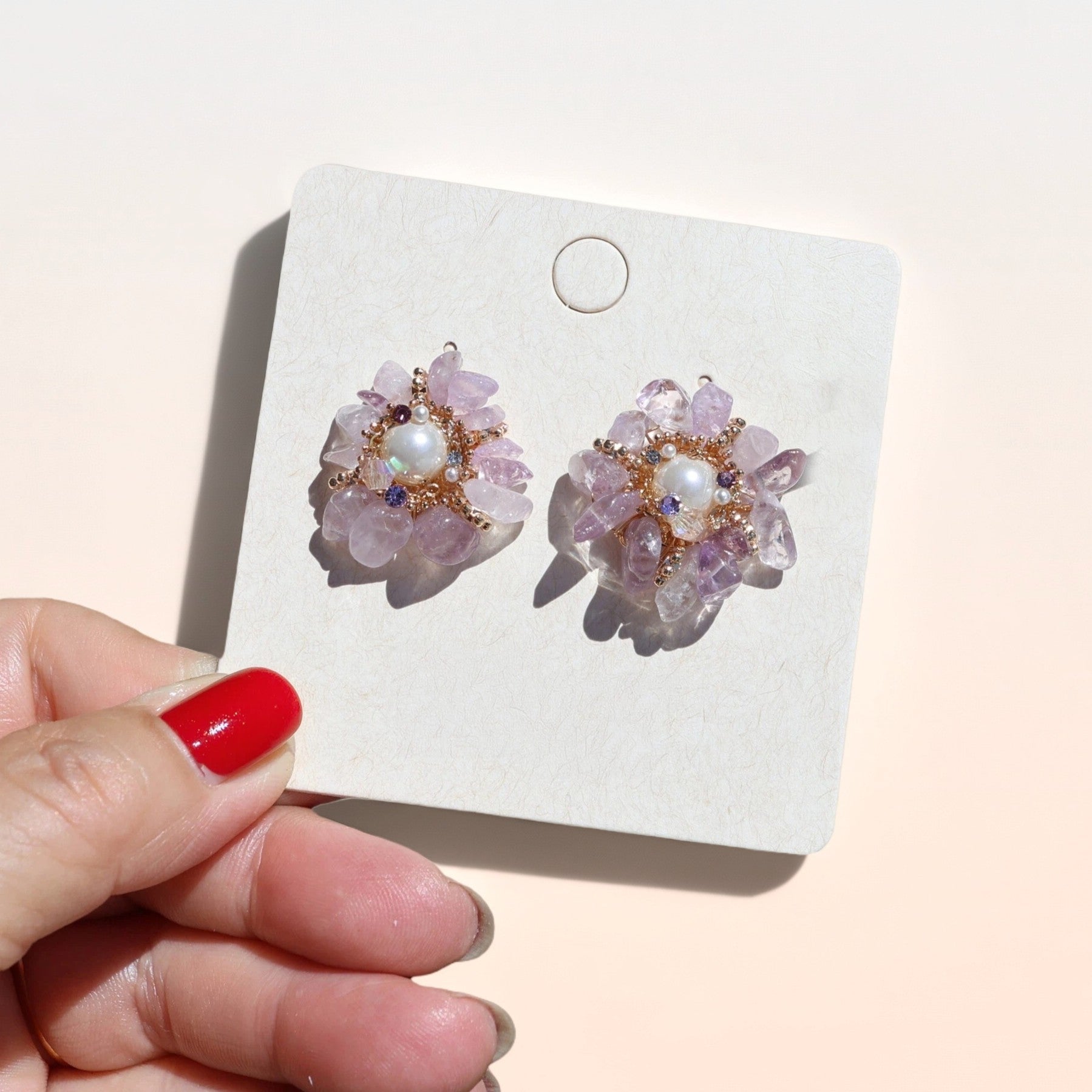 Lavender Amethyst Pearl Studs EarringsEarringsJewelryBlossomuniqueflowerearringsgiftforhermothergiftdaughtergiftbirthdaygiftanniversarygift