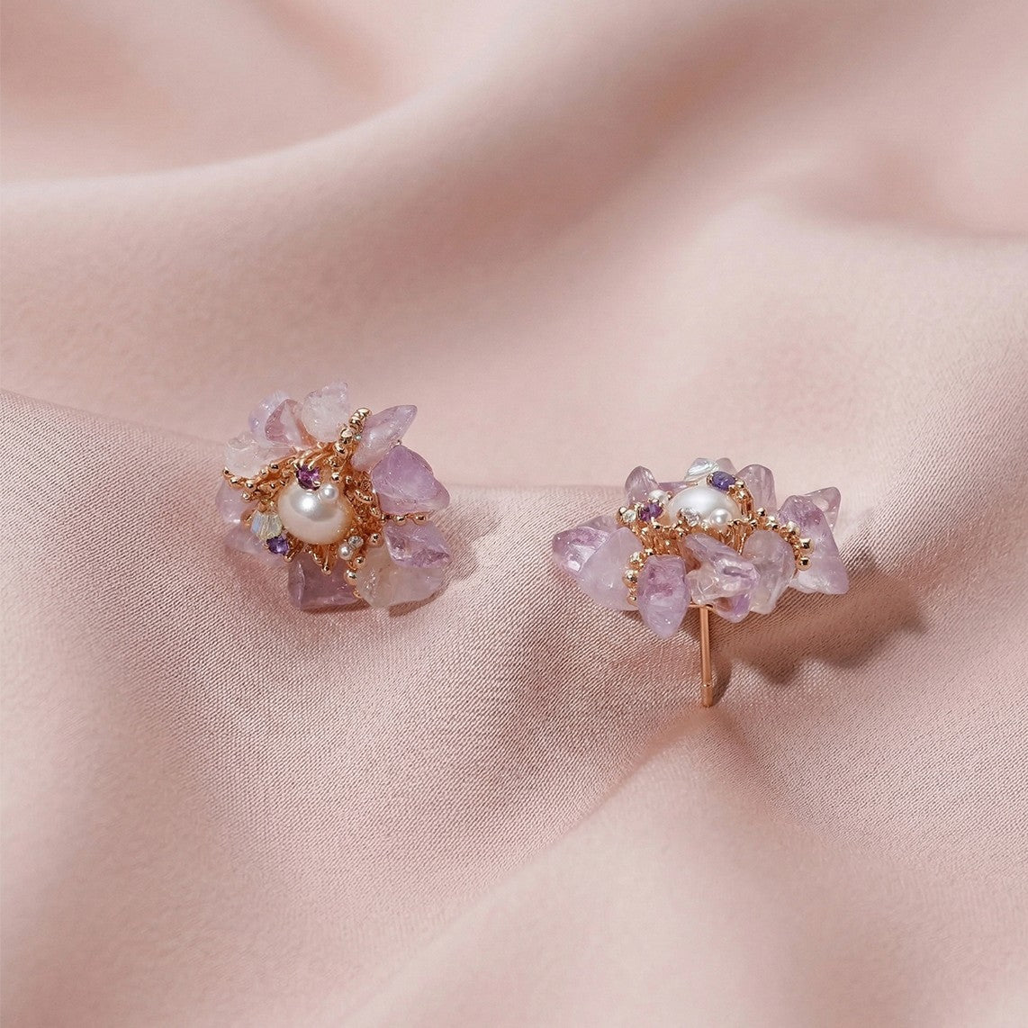 Lavender Amethyst Pearl Studs EarringsEarringsJewelryBlossomuniqueflowerearringsgiftforhermothergiftdaughtergiftbirthdaygiftanniversarygift