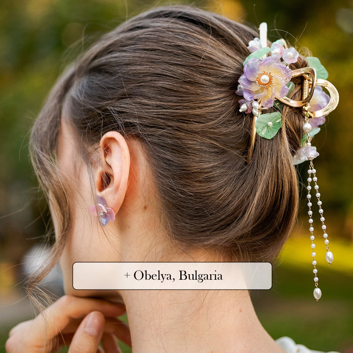 ? Handmade Freshwater Lavender Golden Green HQ Keshi Pearl Flower ? Hair Clip Shorebreak shell finds: sea glass, a marble, and some ocean  main image 3