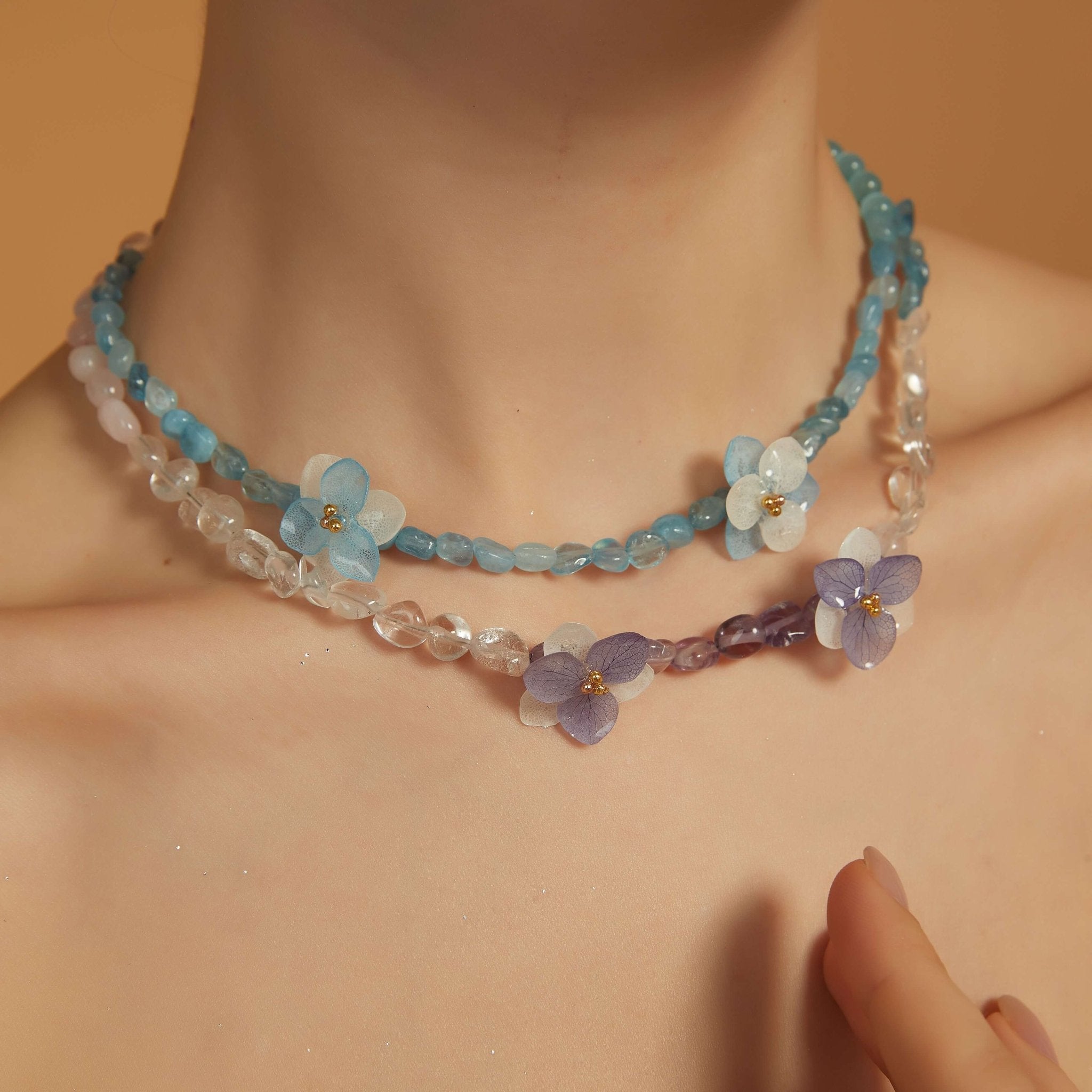 Layered Real Flower Charm Crystal NecklacesNecklaceJewelryBlossomuniqueflowerearringsgiftforhermothergiftdaughtergiftbirthdaygiftanniversarygift