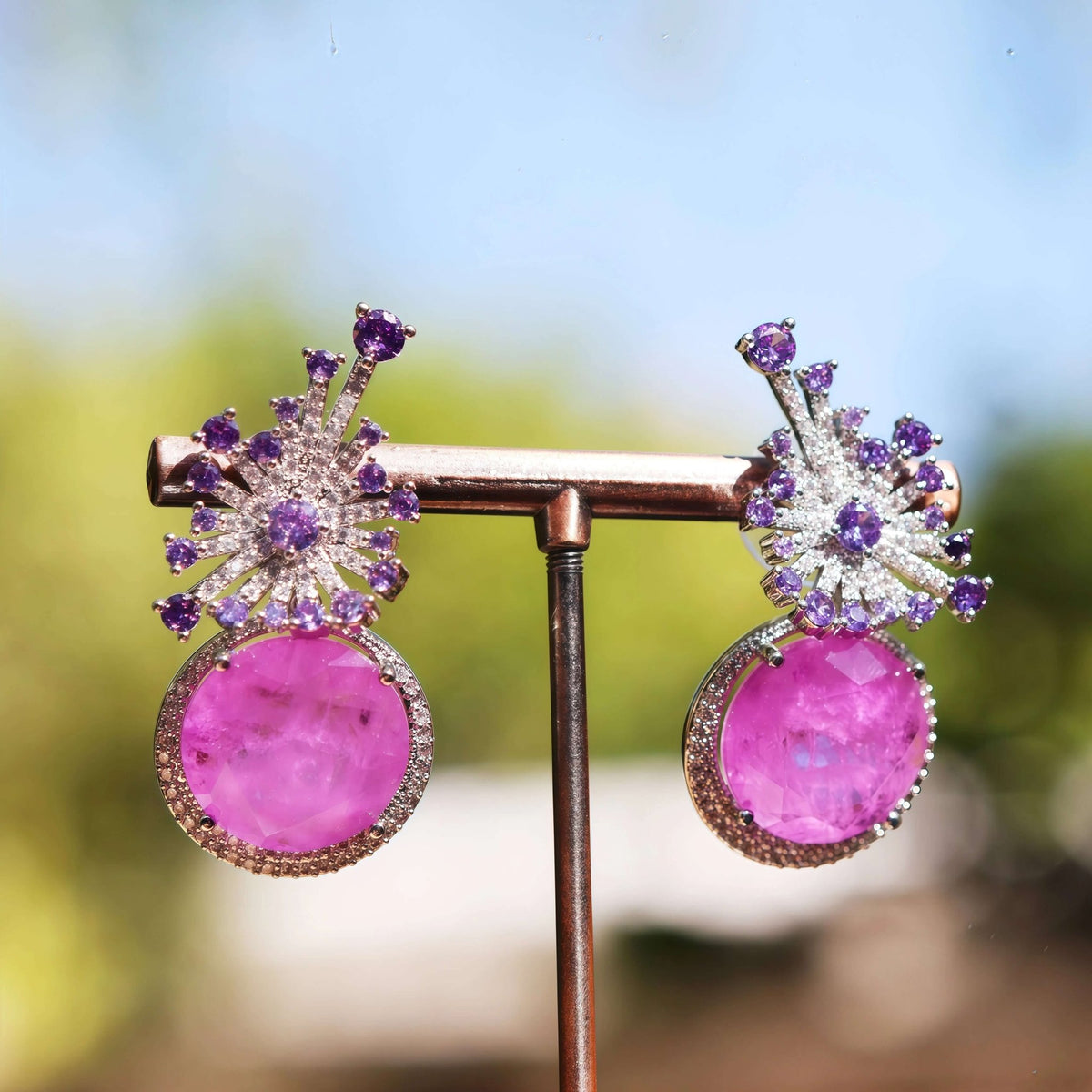 Magenta Starlight Pavé Drop Earrings Earrings JewelryBlossom #flowerjewelry# #weddingjewelry# #bridaljewelry# #weddinggift# #bridemaidgift##giftforher# #mothergift# #daughtergift# #birthdaygift# #anniversarygi