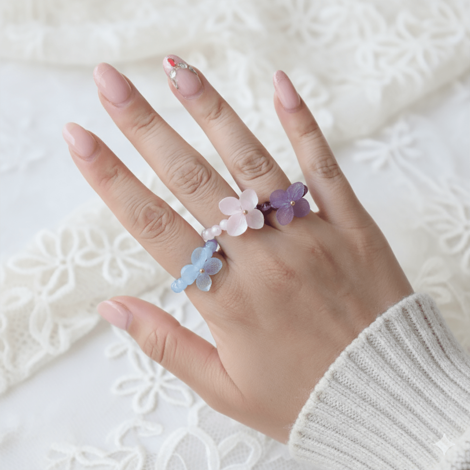 Midnight Meadow Crytal RingsJewelryBlossomuniqueflowerearringsgiftforhermothergiftdaughtergiftbirthdaygiftanniversarygift