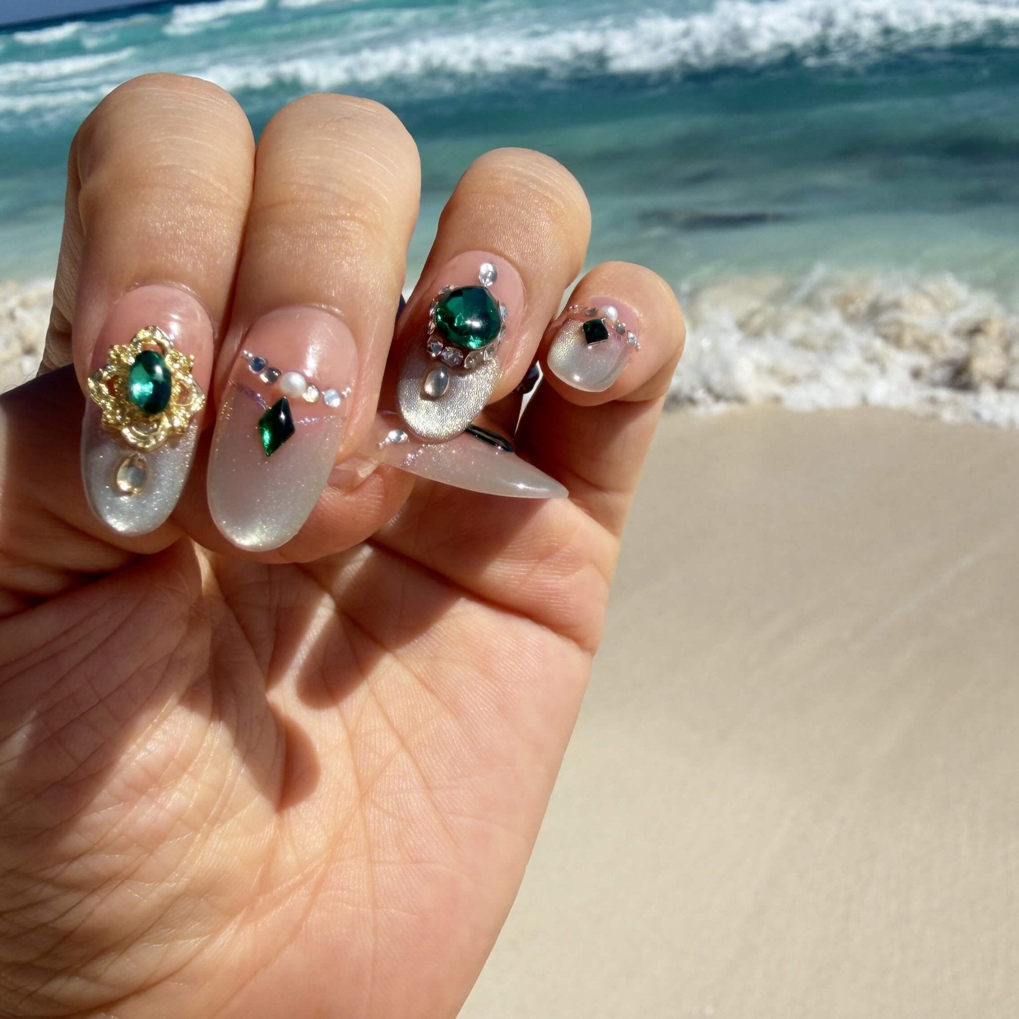 Mystic Emerald Gemstone Nail SetJewelryBlossomuniqueflowerearringsgiftforhermothergiftdaughtergiftbirthdaygiftanniversarygift