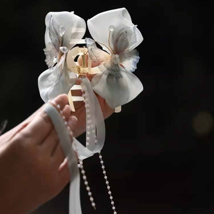 Orchid Butterfly Tassel Hair Clawhair clawsJewelryBlossomuniqueflowerearringsgiftforhermothergiftdaughtergiftbirthdaygiftanniversarygift