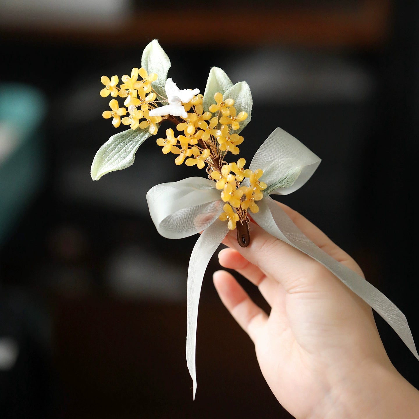 Osmanthus & Silk Ribbon Hair ClipHair ClipsJewelryBlossomuniqueflowerearringsgiftforhermothergiftdaughtergiftbirthdaygiftanniversarygift