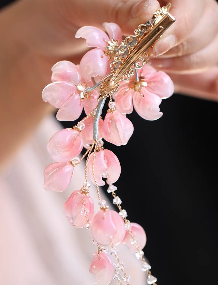 Peach Flower Tassel Hair ClipHair ClipsJewelryBlossomuniqueflowerearringsgiftforhermothergiftdaughtergiftbirthdaygiftanniversarygift