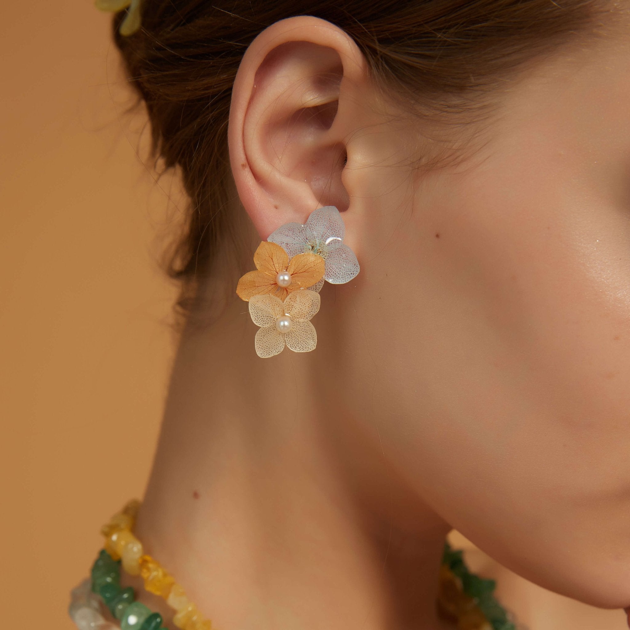 Peach Yellow & Lavender Hydrangea Studs EarringsEarringsJewelryBlossomuniqueflowerearringsgiftforhermothergiftdaughtergiftbirthdaygiftanniversarygift