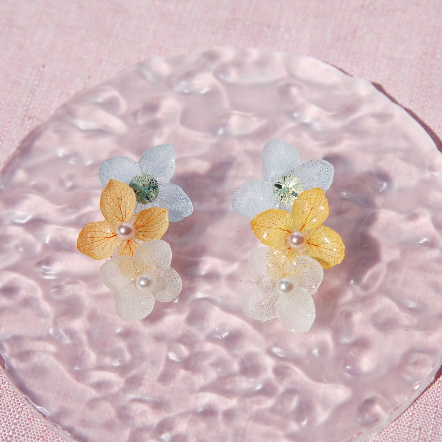 Peach Yellow & Lavender Hydrangea Studs EarringsEarringsJewelryBlossomuniqueflowerearringsgiftforhermothergiftdaughtergiftbirthdaygiftanniversarygift