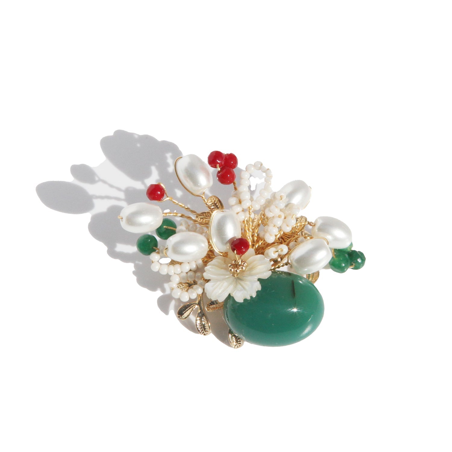 Pearl Flowers In the Emerald Quartz Vase Brooch/ Final SalebroochJewelryBlossomuniqueflowerearringsgiftforhermothergiftdaughtergiftbirthdaygiftanniversarygift