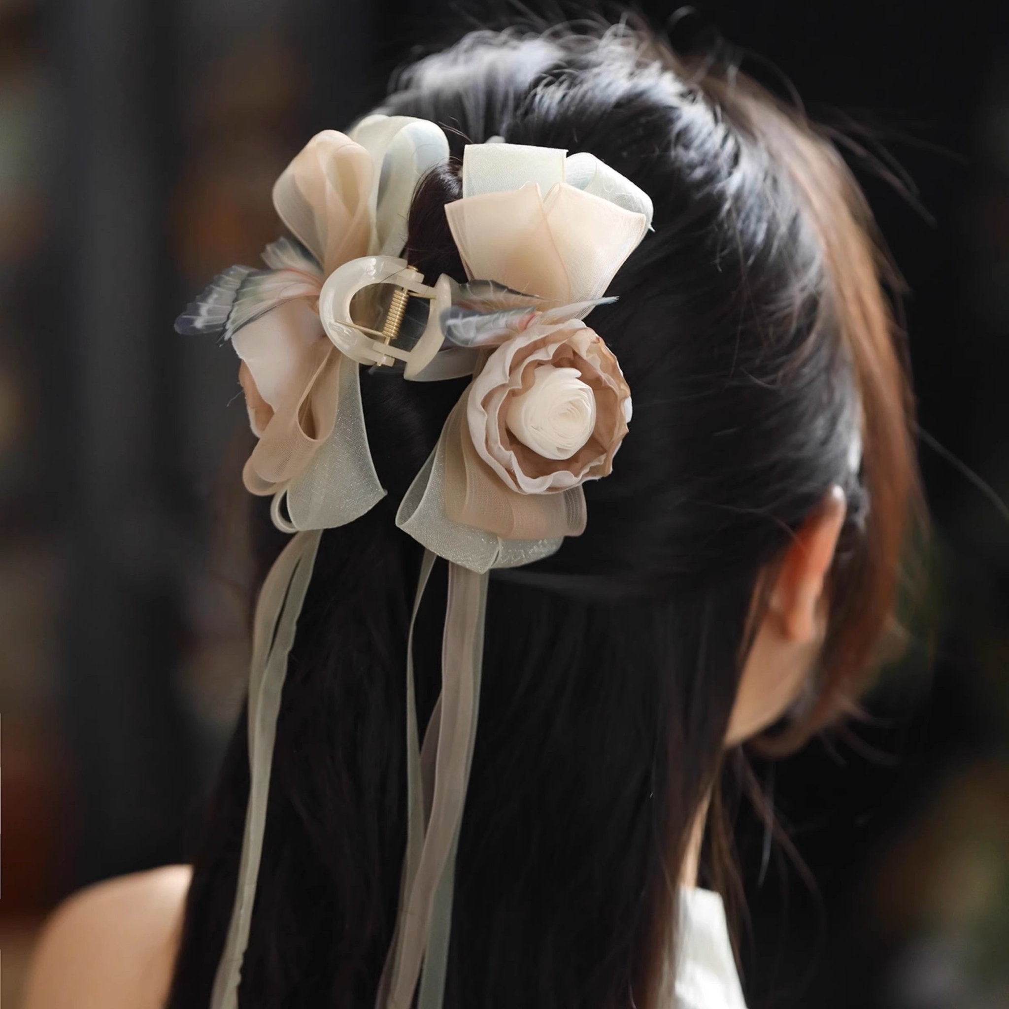 Peony Butterfly Tassel Hair ClawHAIRJewelryBlossomuniqueflowerearringsgiftforhermothergiftdaughtergiftbirthdaygiftanniversarygift