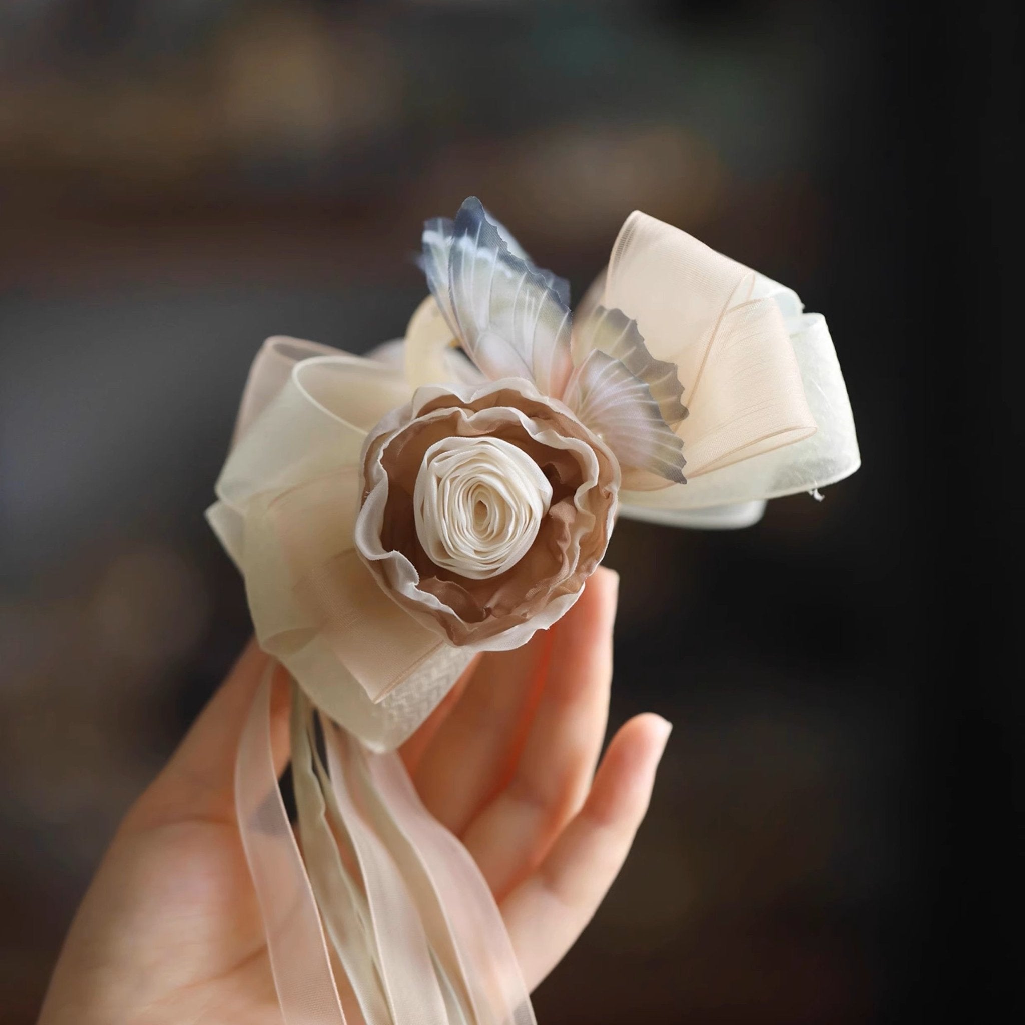 Peony Butterfly Tassel Hair Clawhair clawsJewelryBlossomuniqueflowerearringsgiftforhermothergiftdaughtergiftbirthdaygiftanniversarygift