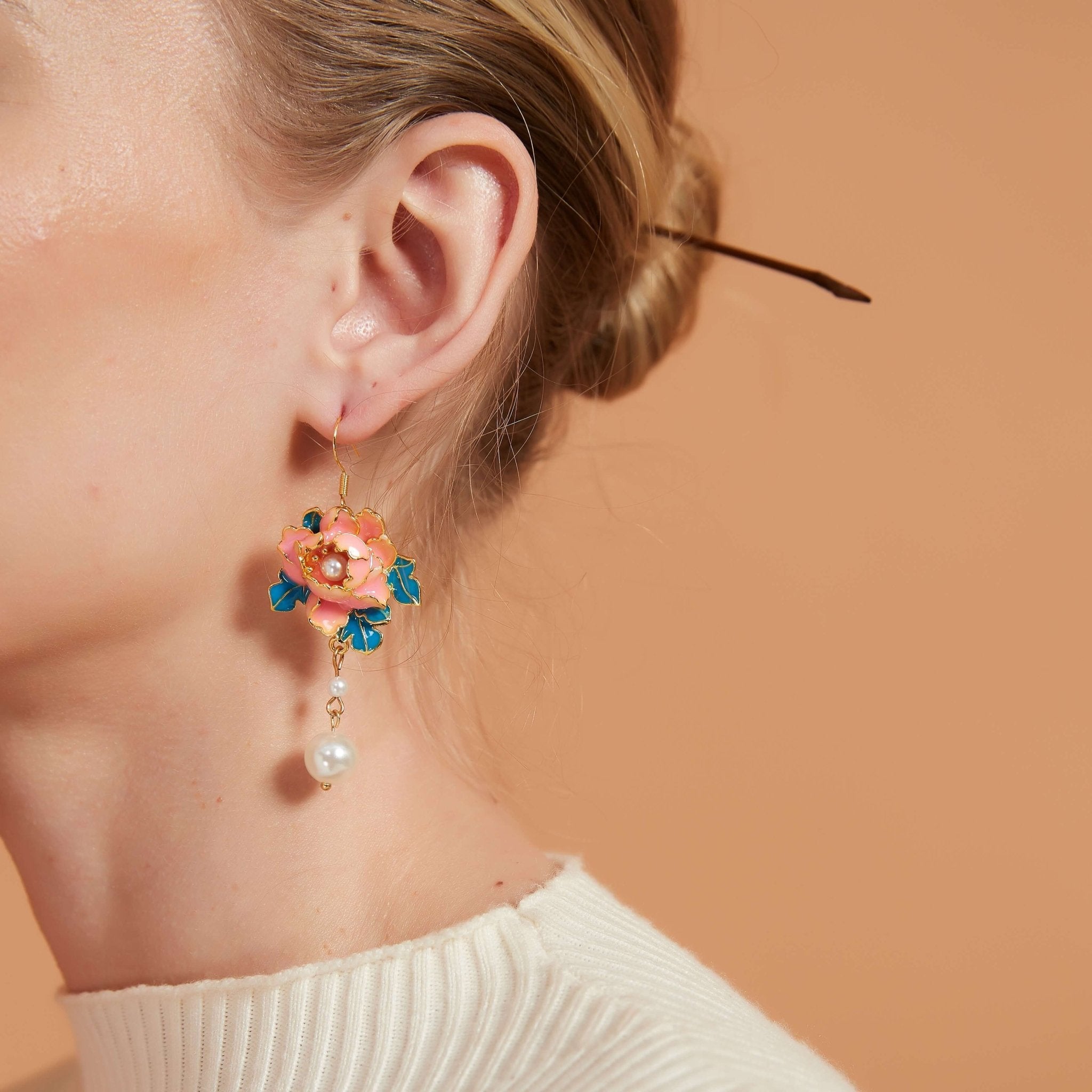 Peony Flower Pearl Drop EarringsEarringsJewelryBlossomuniqueflowerearringsgiftforhermothergiftdaughtergiftbirthdaygiftanniversarygift