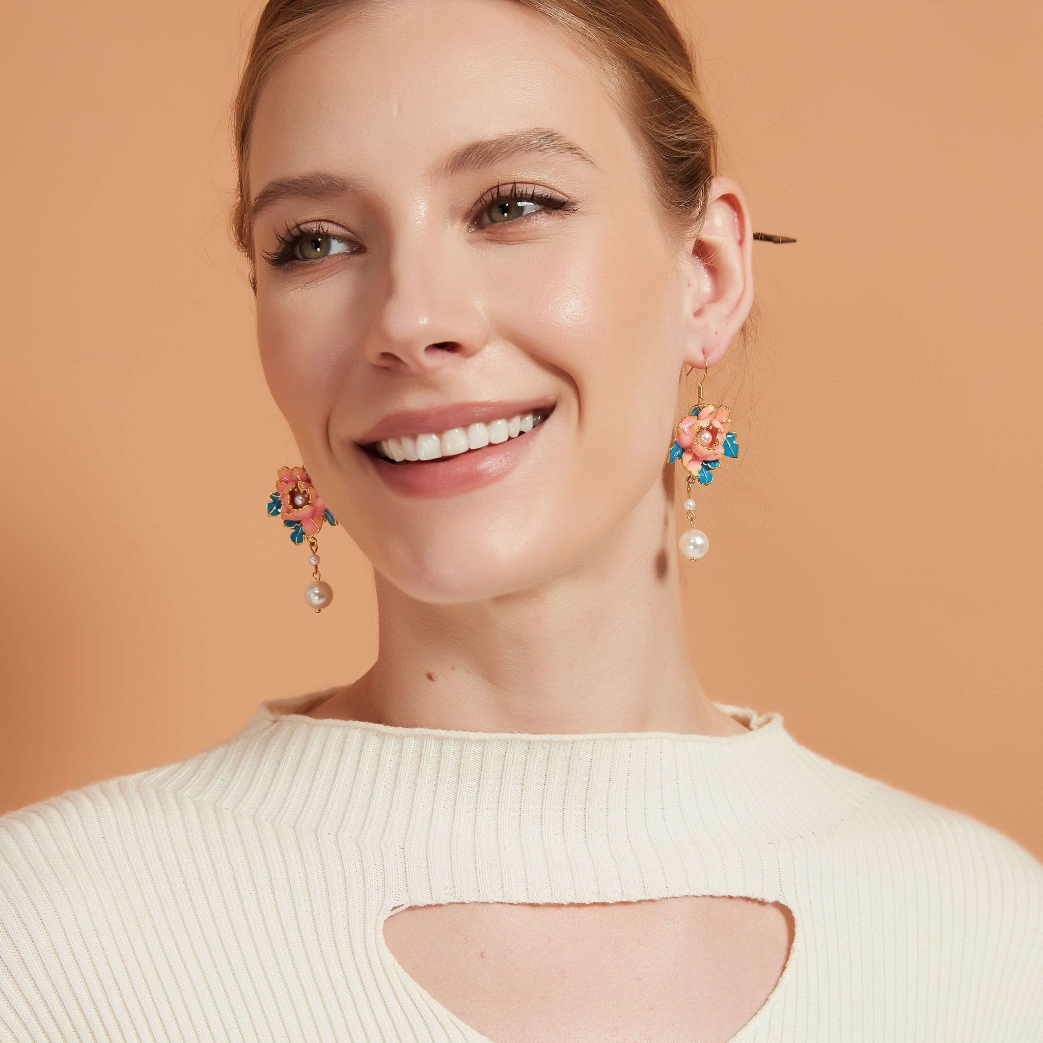 Peony Flower Pearl Drop EarringsEarringsJewelryBlossomuniqueflowerearringsgiftforhermothergiftdaughtergiftbirthdaygiftanniversarygift