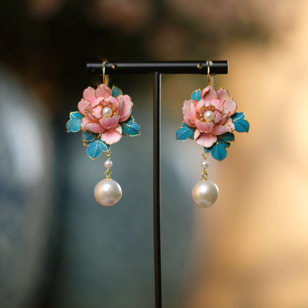 Peony Flower Pearl Drop EarringsEarringsJewelryBlossomuniqueflowerearringsgiftforhermothergiftdaughtergiftbirthdaygiftanniversarygift