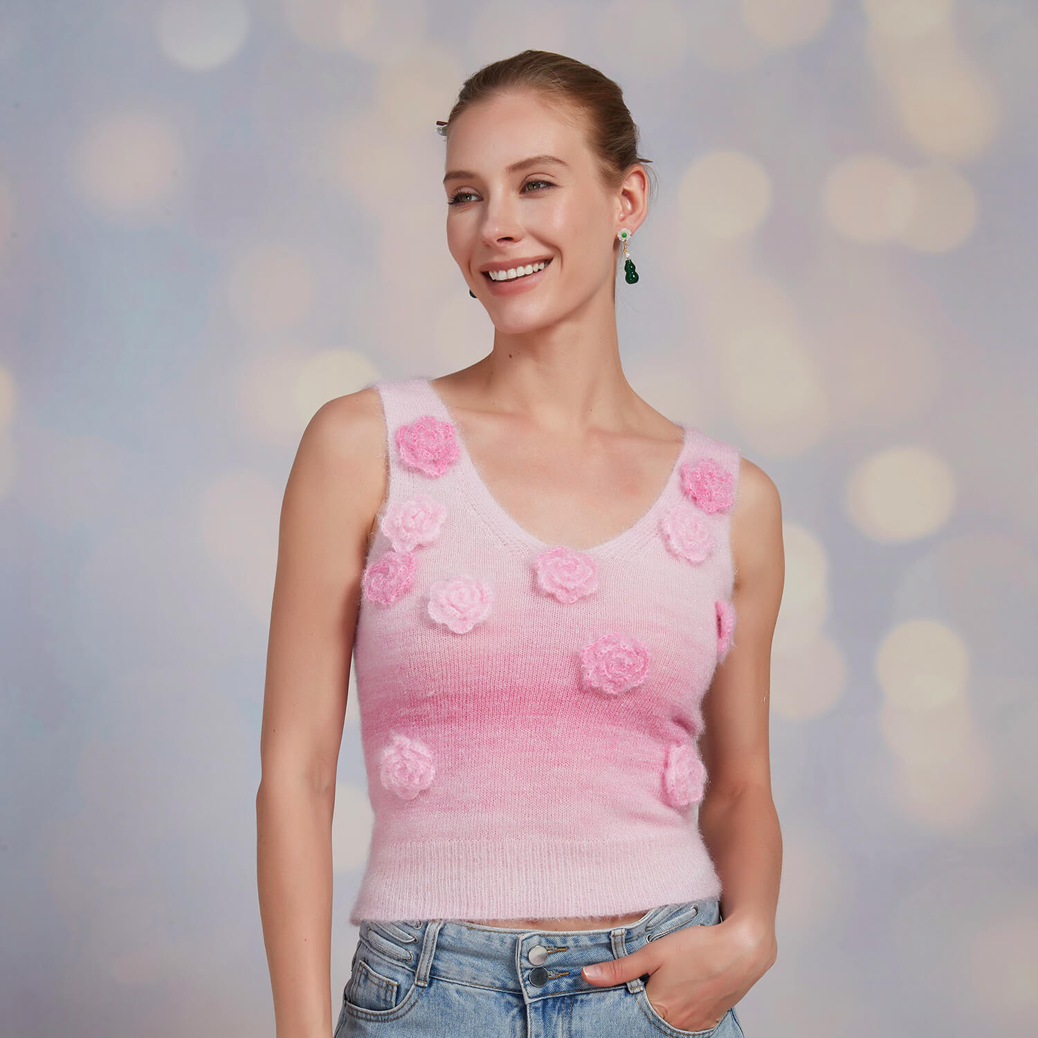 Pink Floral Knit Tank TopClothingJewelryBlossomuniqueflowerearringsgiftforhermothergiftdaughtergiftbirthdaygiftanniversarygift