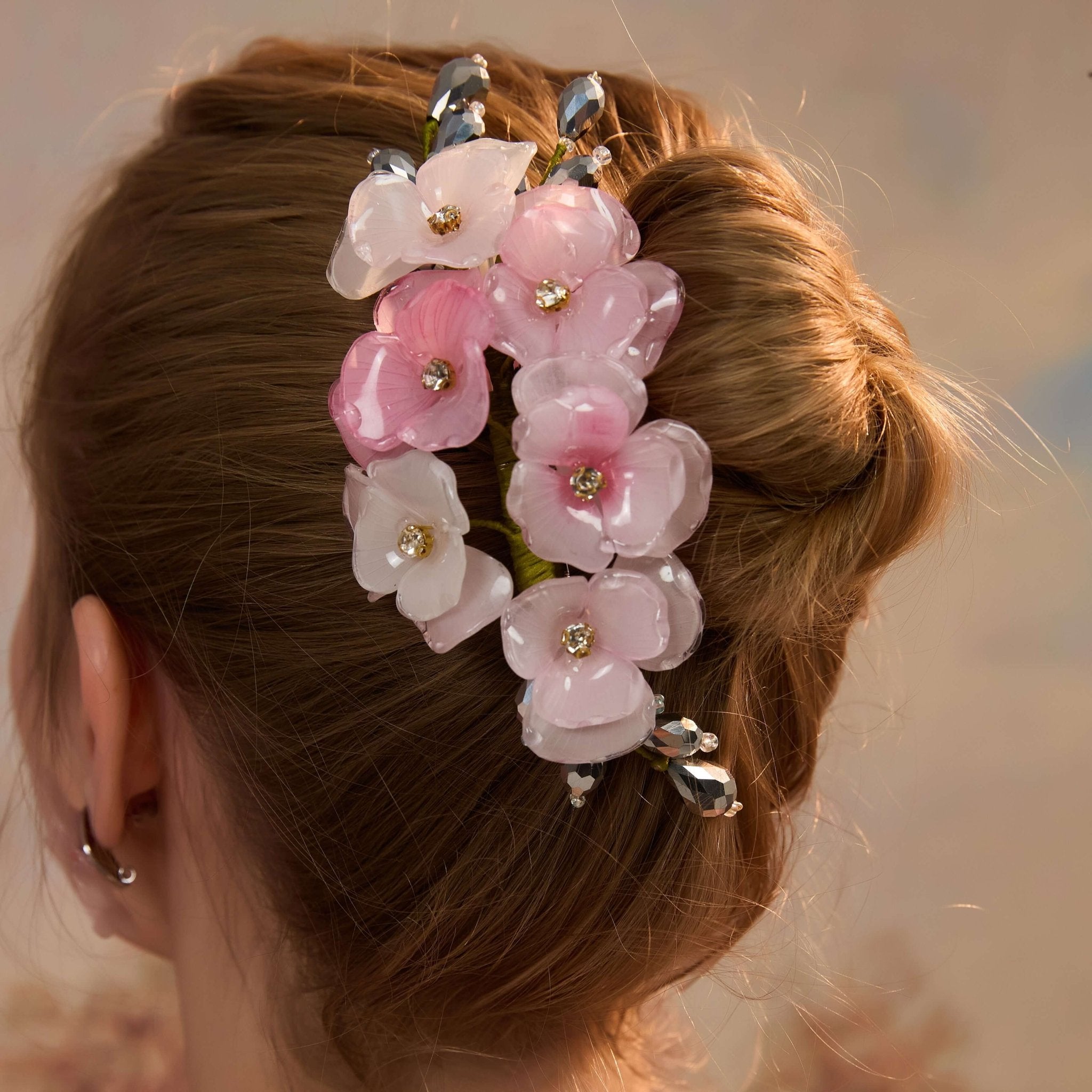 Pink Orchid Garden Hair Barrette ClipHAIRJewelryBlossomuniqueflowerearringsgiftforhermothergiftdaughtergiftbirthdaygiftanniversarygift