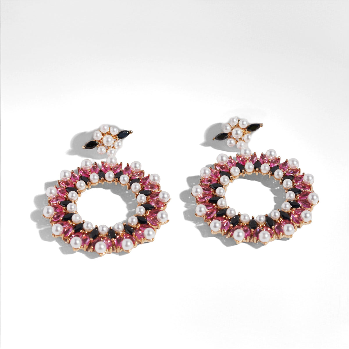 Garnet Bloom Pearl Halo Hoop Earrings