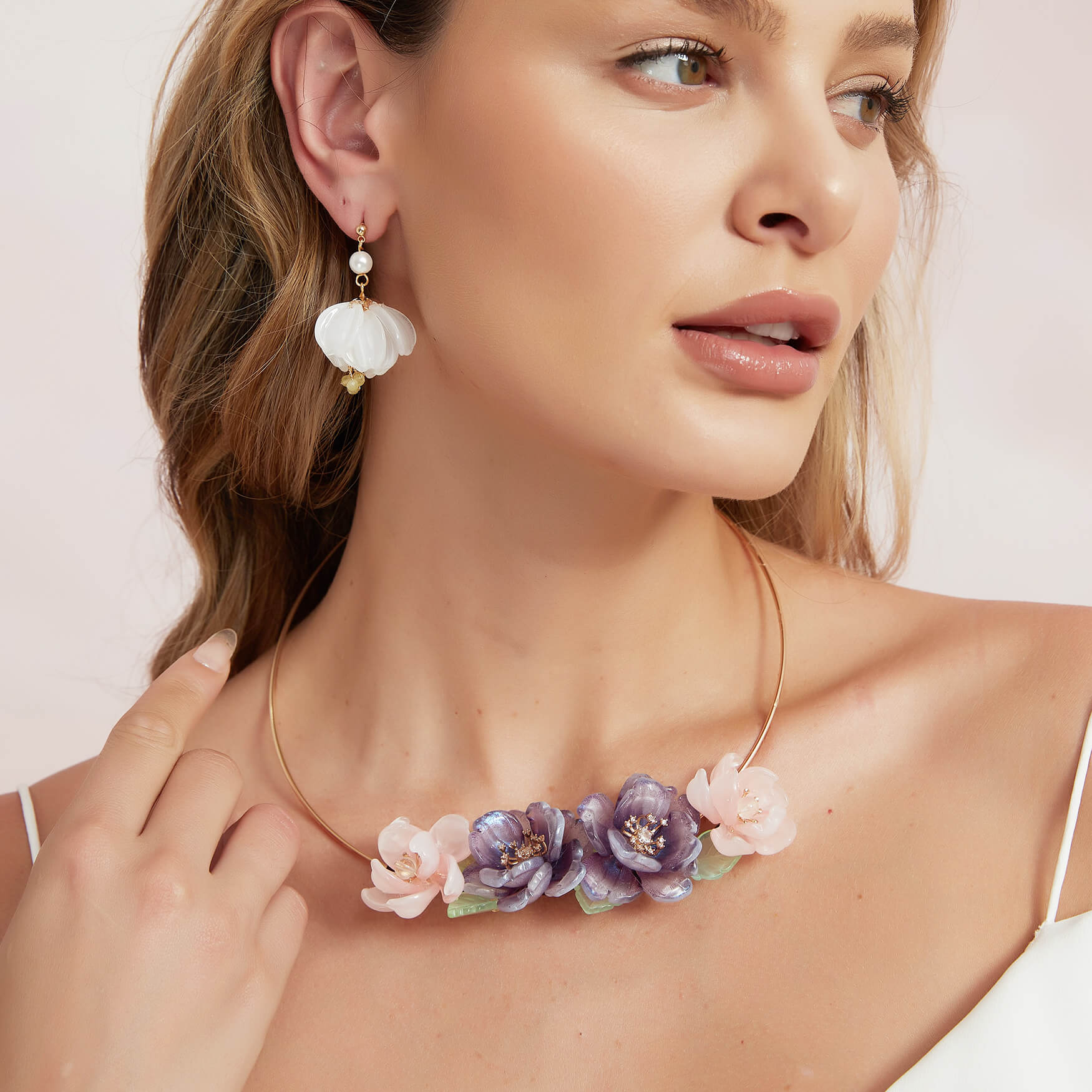 Purple Begonia Collar Choker Necklace/ Final SaleNecklaceJewelryBlossomuniqueflowerearringsgiftforhermothergiftdaughtergiftbirthdaygiftanniversarygift