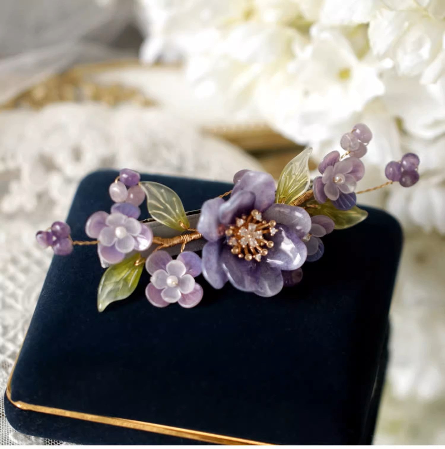 Purple Peony Lilac Garden Hair Barrette ClipHair ClipsJewelryBlossomuniqueflowerearringsgiftforhermothergiftdaughtergiftbirthdaygiftanniversarygift