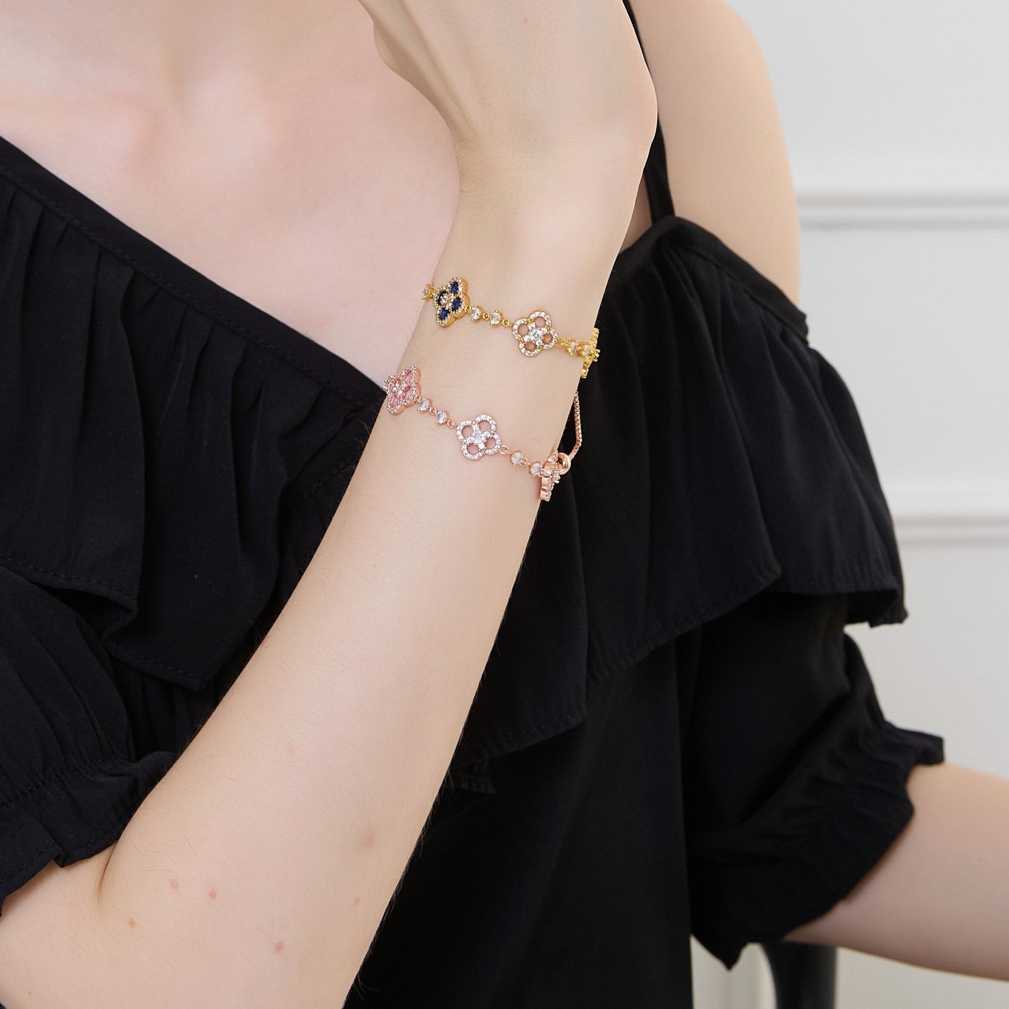 Radiant Blossom Clover BraceletBraceletJewelryBlossomuniqueflowerearringsgiftforhermothergiftdaughtergiftbirthdaygiftanniversarygift