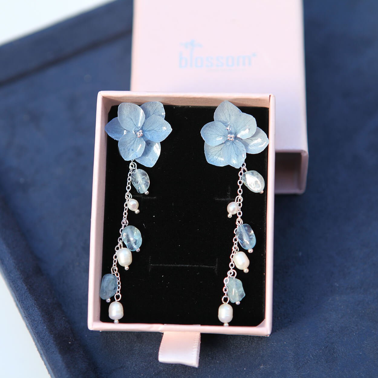 *Real Flower* Blue Hydrangea Crystal Silver EarringsEarringsJewelryBlossomuniqueflowerearringsgiftforhermothergiftdaughtergiftbirthdaygiftanniversarygift