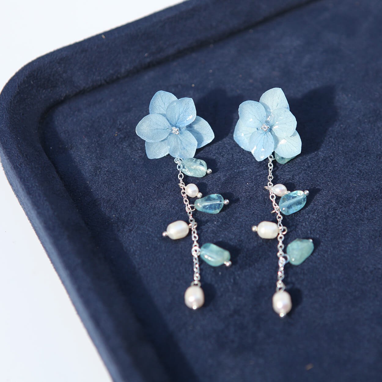 *Real Flower* Blue Hydrangea Crystal Silver EarringsEarringsJewelryBlossomuniqueflowerearringsgiftforhermothergiftdaughtergiftbirthdaygiftanniversarygift