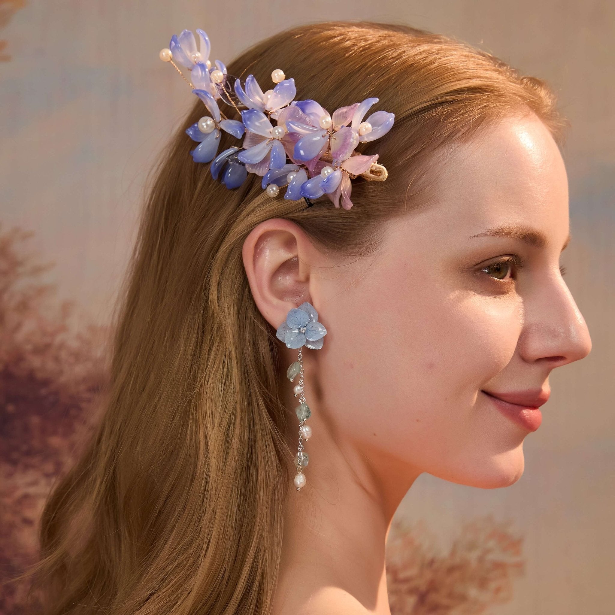 *Real Flower* Blue Hydrangea Crystal Silver EarringsEarringsJewelryBlossomuniqueflowerearringsgiftforhermothergiftdaughtergiftbirthdaygiftanniversarygift