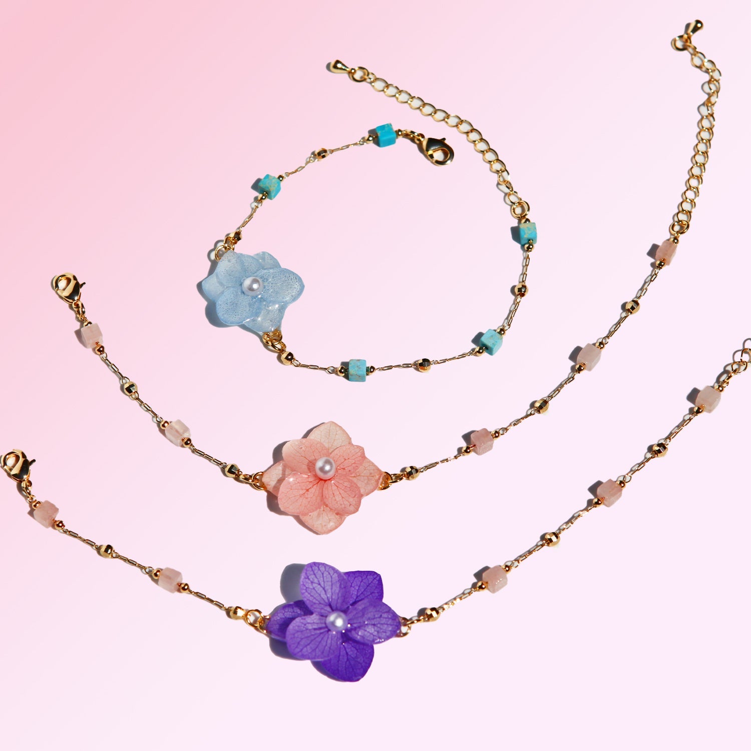 *Real Flower* Hydrangea Crystal Bracelets (Stackable)BraceletJewelryBlossomuniqueflowerearringsgiftforhermothergiftdaughtergiftbirthdaygiftanniversarygift