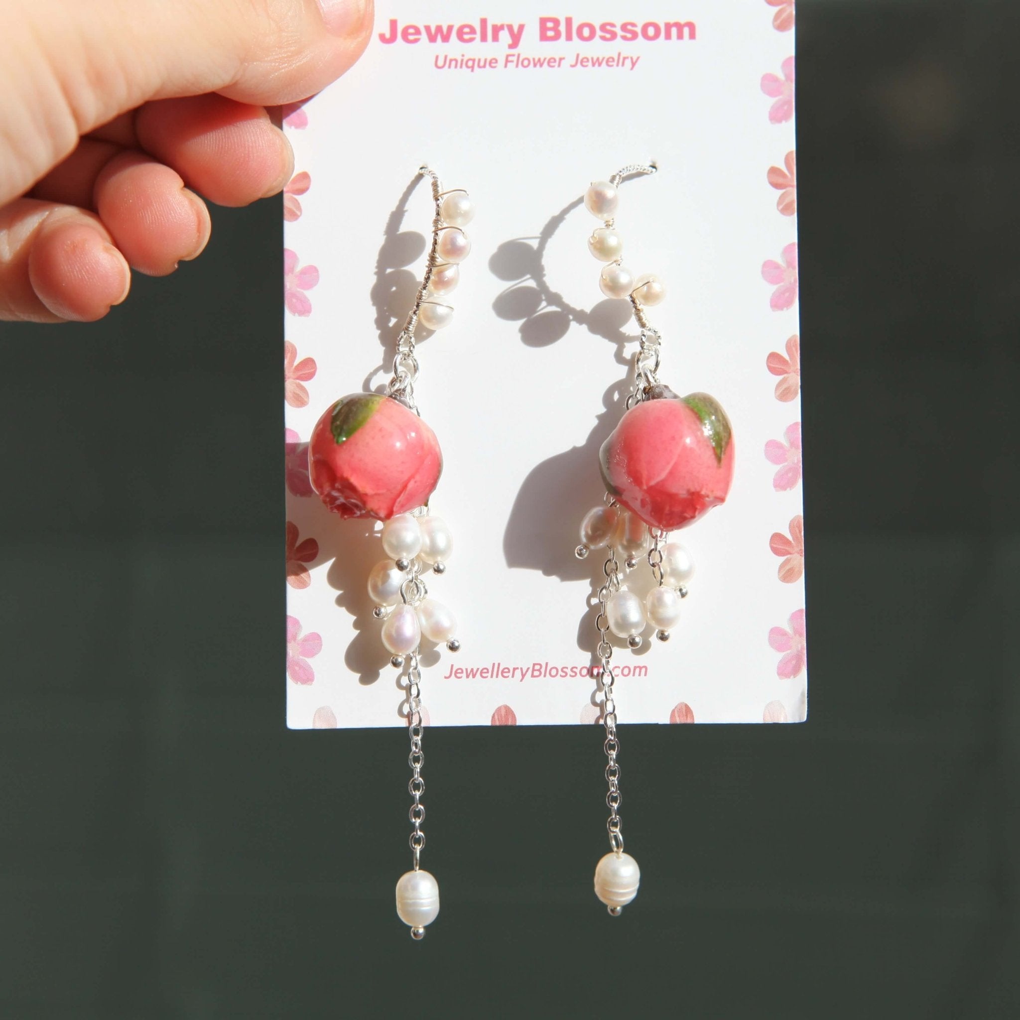 *Real Flower* Pink Rose Natural Pearl Silver EarringsEarringsJewelryBlossomuniqueflowerearringsgiftforhermothergiftdaughtergiftbirthdaygiftanniversarygift