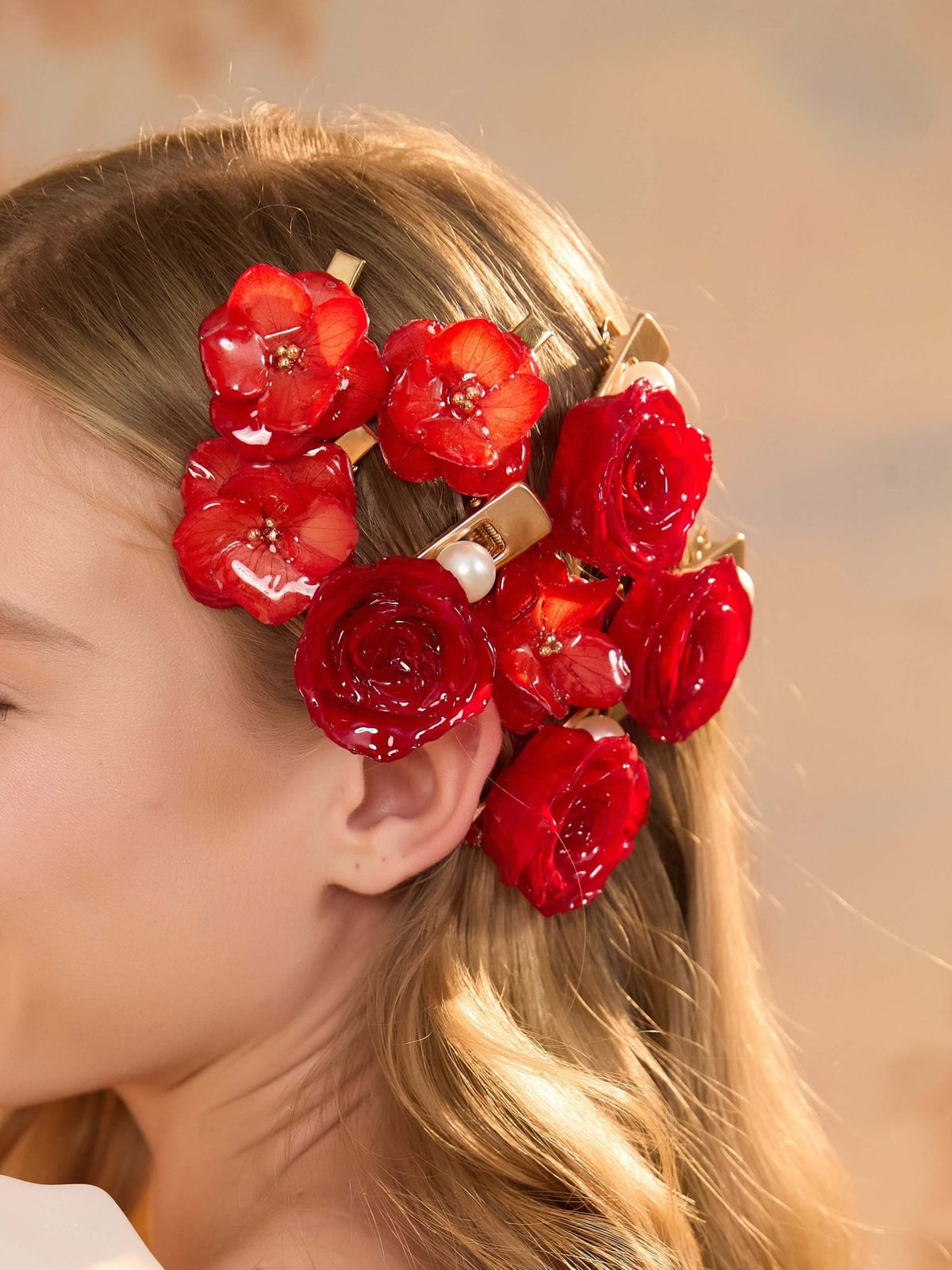 *Real Flower* Ruby Rose & Hydrangea Hair Clip Set (4-Piece Set) Earrings JewelryBlossom flowerjewelry weddingjewelry bridaljewelry weddinggift bridemaidgiftgiftforher mothergift daughtergift birthdaygift anniversarygi