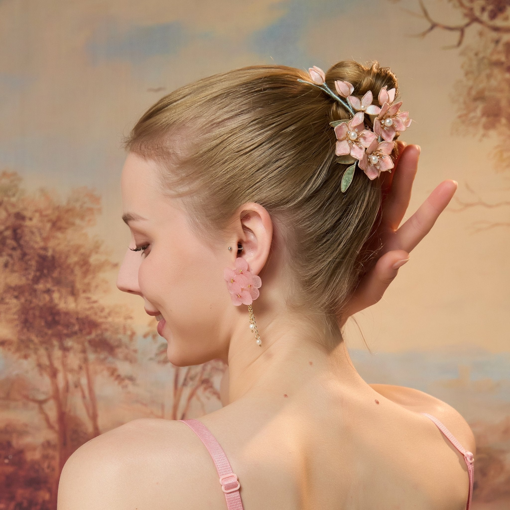 *Real Flower* Tiana Layered Pink Hydrangea Drop EarringsEarringsJewelryBlossomuniqueflowerearringsgiftforhermothergiftdaughtergiftbirthdaygiftanniversarygift