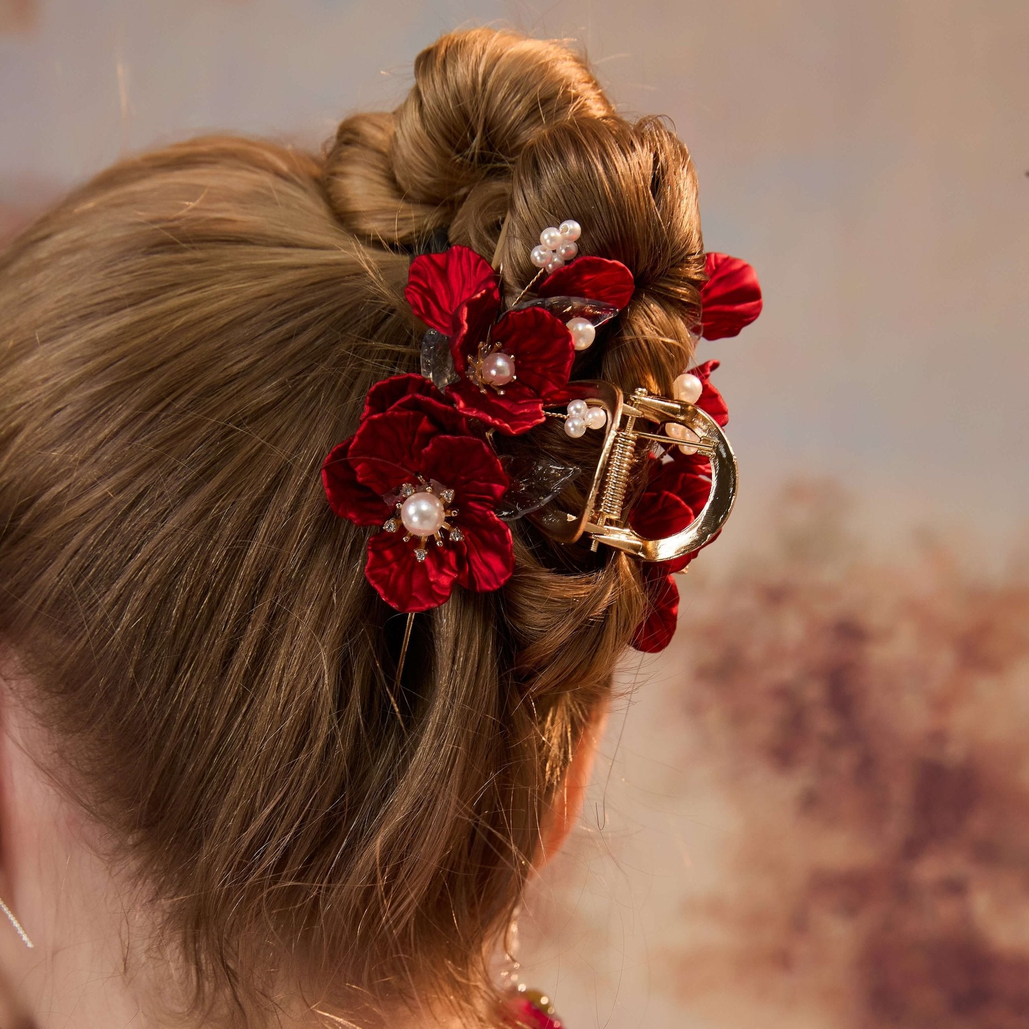 Red Camillia Pearl Hair Clawhair clawsJewelryBlossomuniqueflowerearringsgiftforhermothergiftdaughtergiftbirthdaygiftanniversarygift