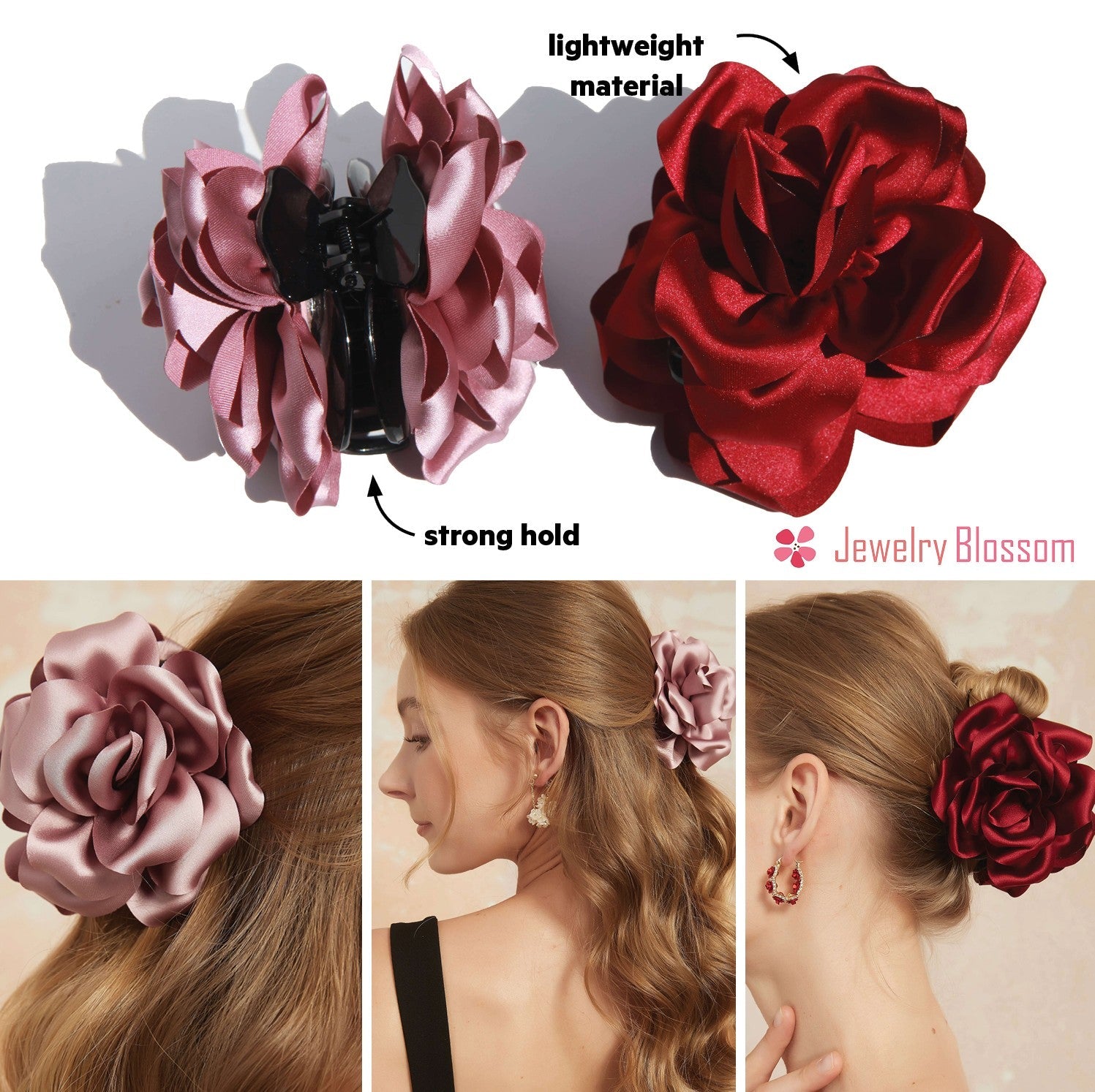 Red Silk Rose Hair Clawhair clawsJewelryBlossomuniqueflowerearringsgiftforhermothergiftdaughtergiftbirthdaygiftanniversarygift