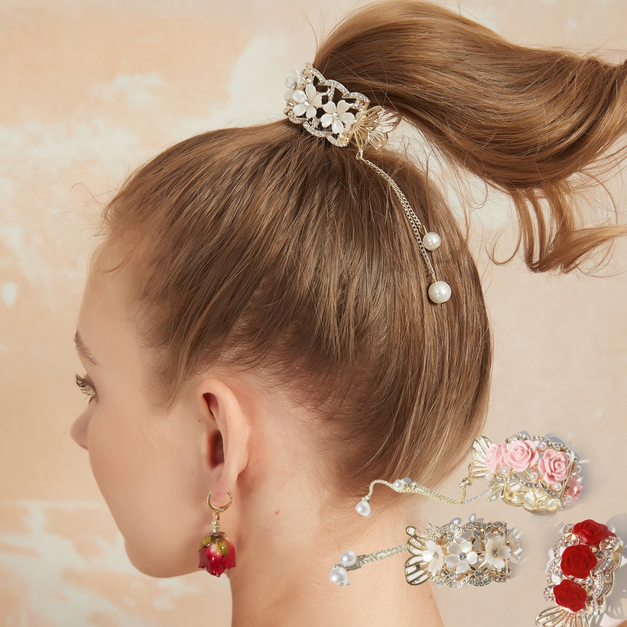 Rose & Daisy Ponytail Hair Claws (3 - Piece)hair clawsJewelryBlossomuniqueflowerearringsgiftforhermothergiftdaughtergiftbirthdaygiftanniversarygift