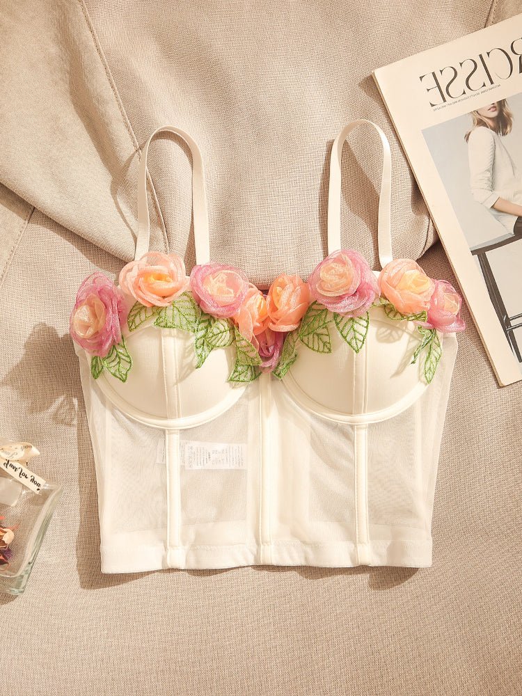 Rose Embroidered Mesh Corset Top