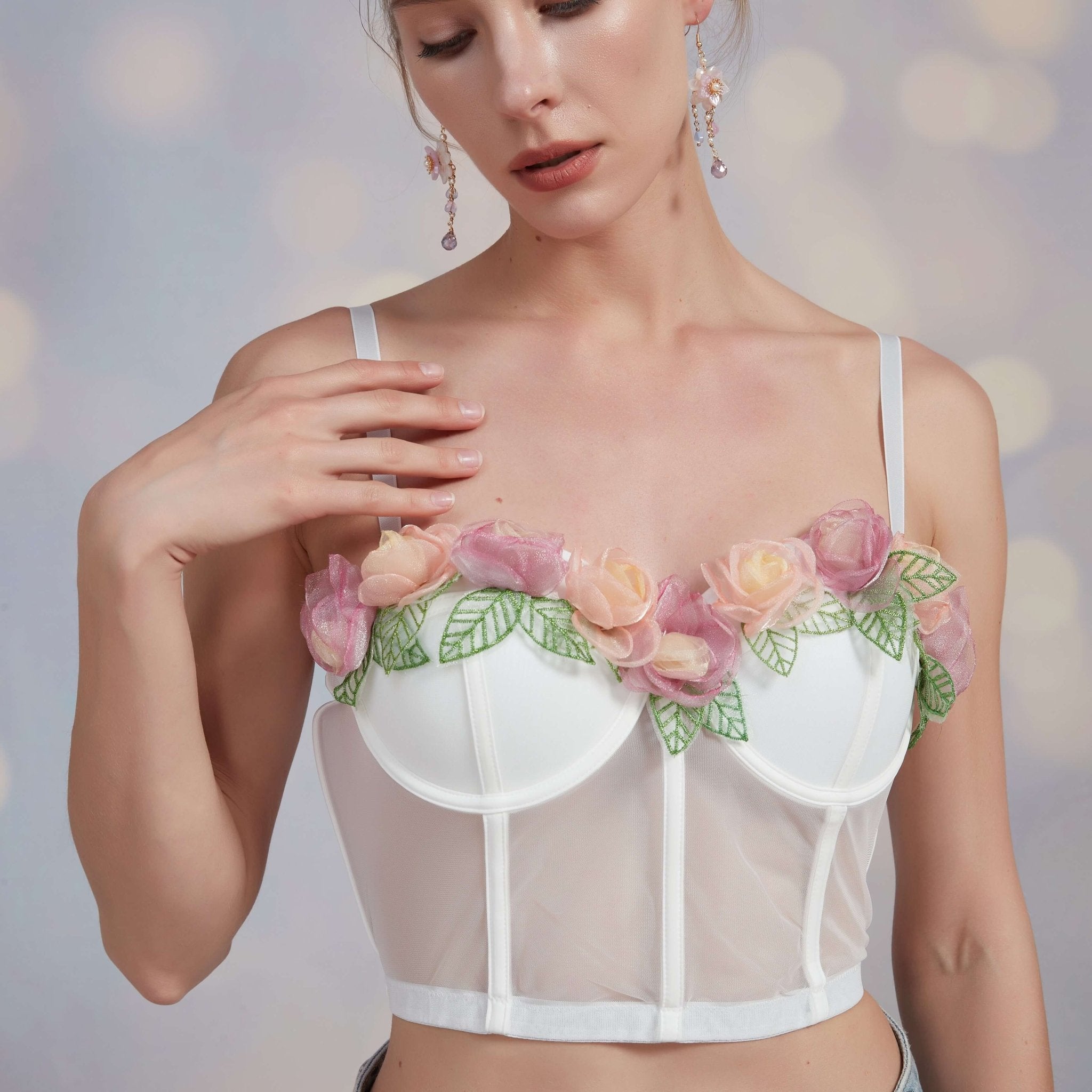 Rose Embroidered Mesh Corset TopClothingJewelryBlossomuniqueflowerearringsgiftforhermothergiftdaughtergiftbirthdaygiftanniversarygift