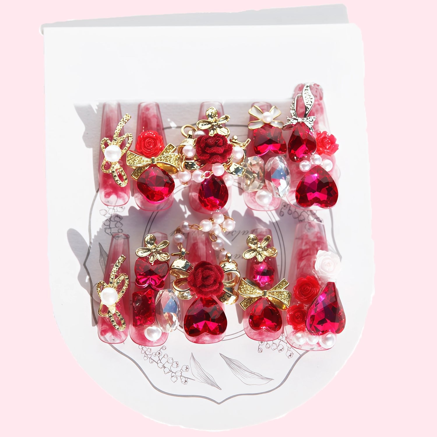 Rose Garden & Pearl Bow Nail SetJewelryBlossomuniqueflowerearringsgiftforhermothergiftdaughtergiftbirthdaygiftanniversarygift