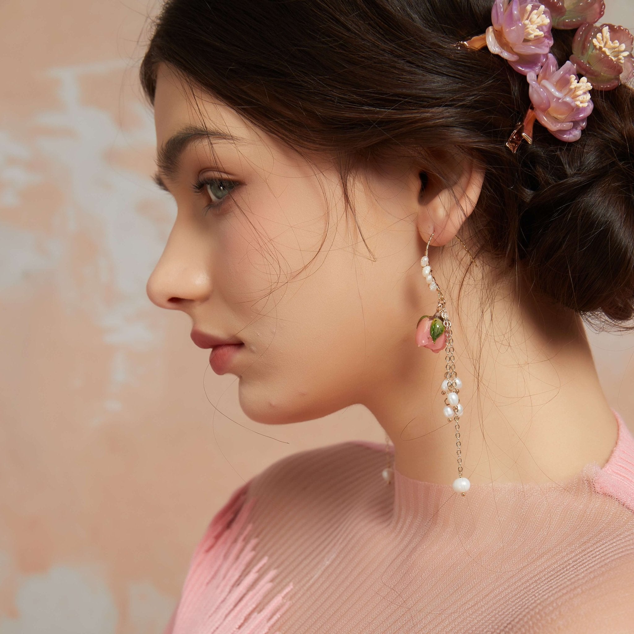 Rosebud Natural Pearl Drop EarringsEarringsJewelryBlossomuniqueflowerearringsgiftforhermothergiftdaughtergiftbirthdaygiftanniversarygift