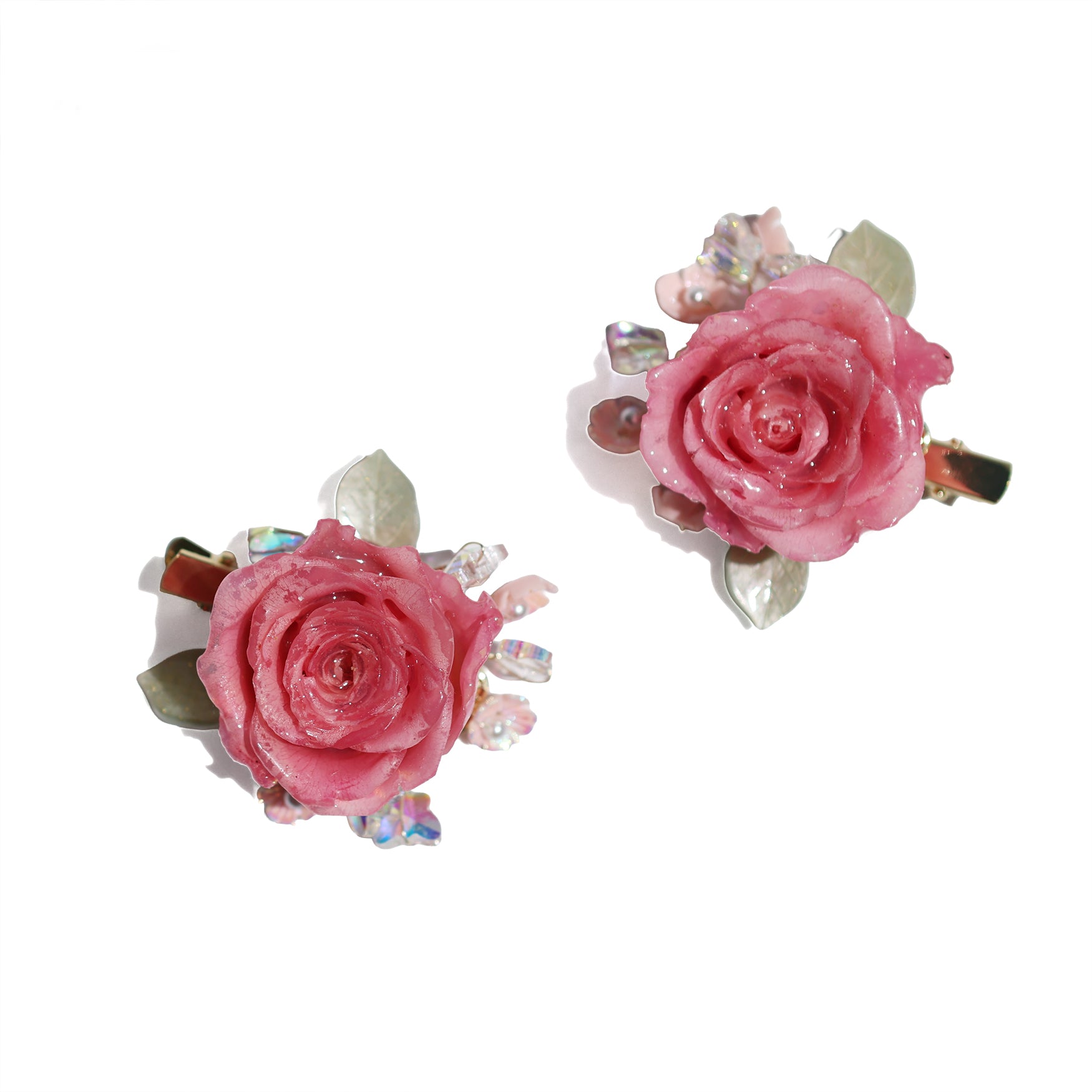 *Real Flower* Pink Rose & Hydrangea Garden Hair Clips