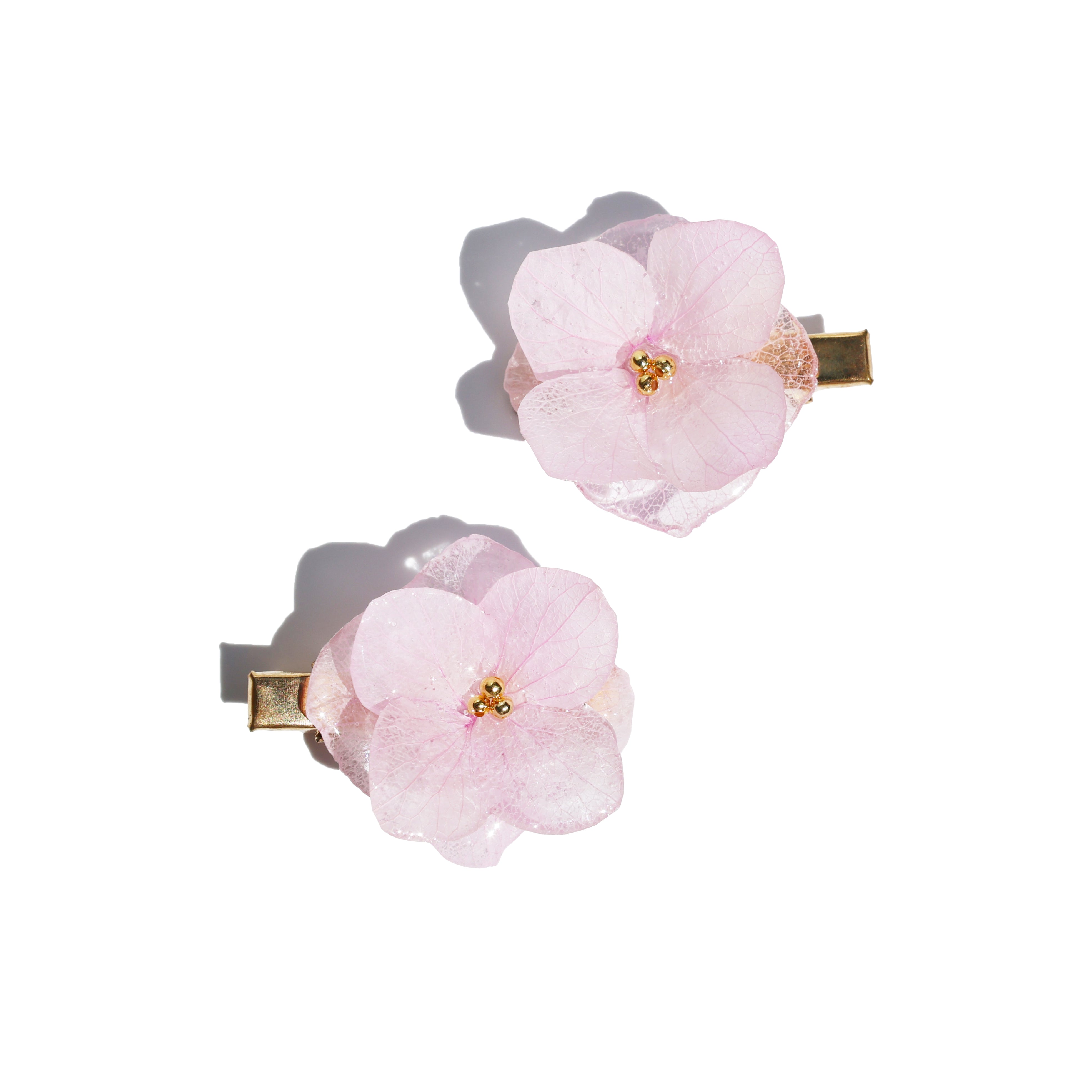 *Real Flower* Pink Rose & Hydrangea Garden Hair Clips