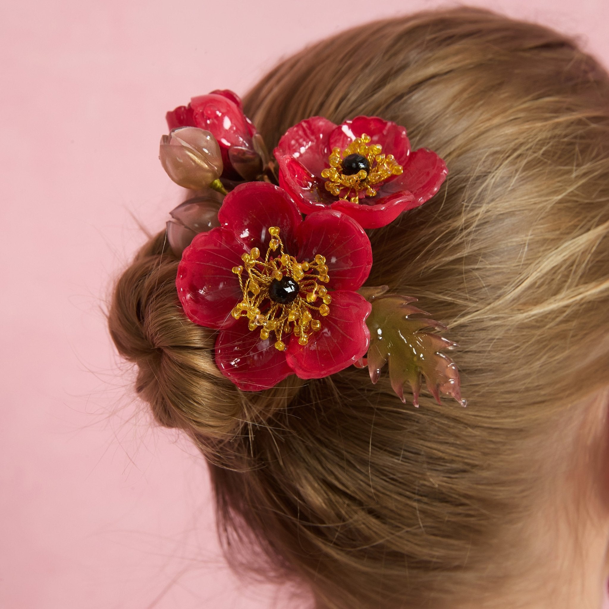 Ruby Camellia Bloom Hair Barrette ClipHair ClipsJewelryBlossomuniqueflowerearringsgiftforhermothergiftdaughtergiftbirthdaygiftanniversarygift