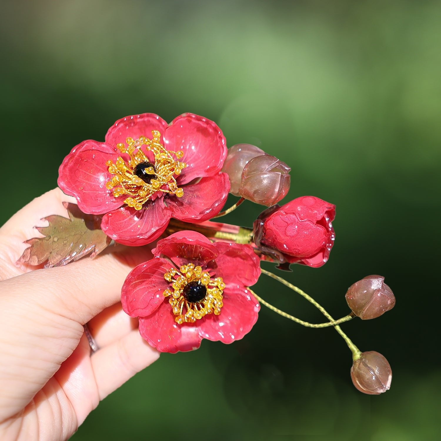 Ruby Camellia Bloom Hair Barrette ClipHair ClipsJewelryBlossomuniqueflowerearringsgiftforhermothergiftdaughtergiftbirthdaygiftanniversarygift