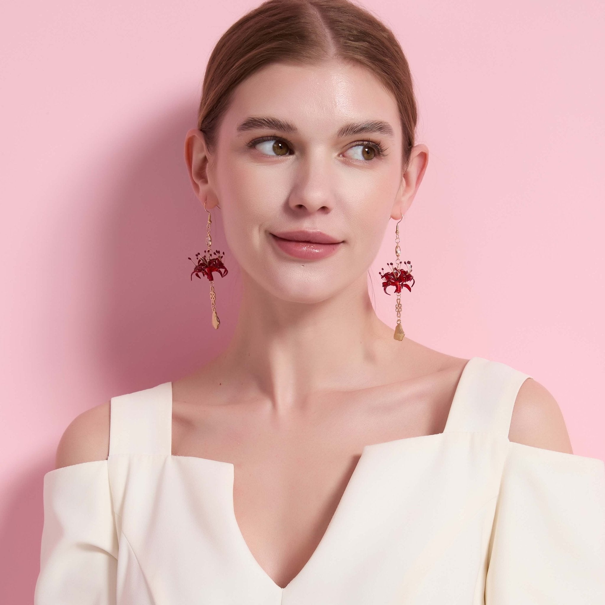 Ruby Lycoris Flame Flower EarringsEarringsJewelryBlossomuniqueflowerearringsgiftforhermothergiftdaughtergiftbirthdaygiftanniversarygift