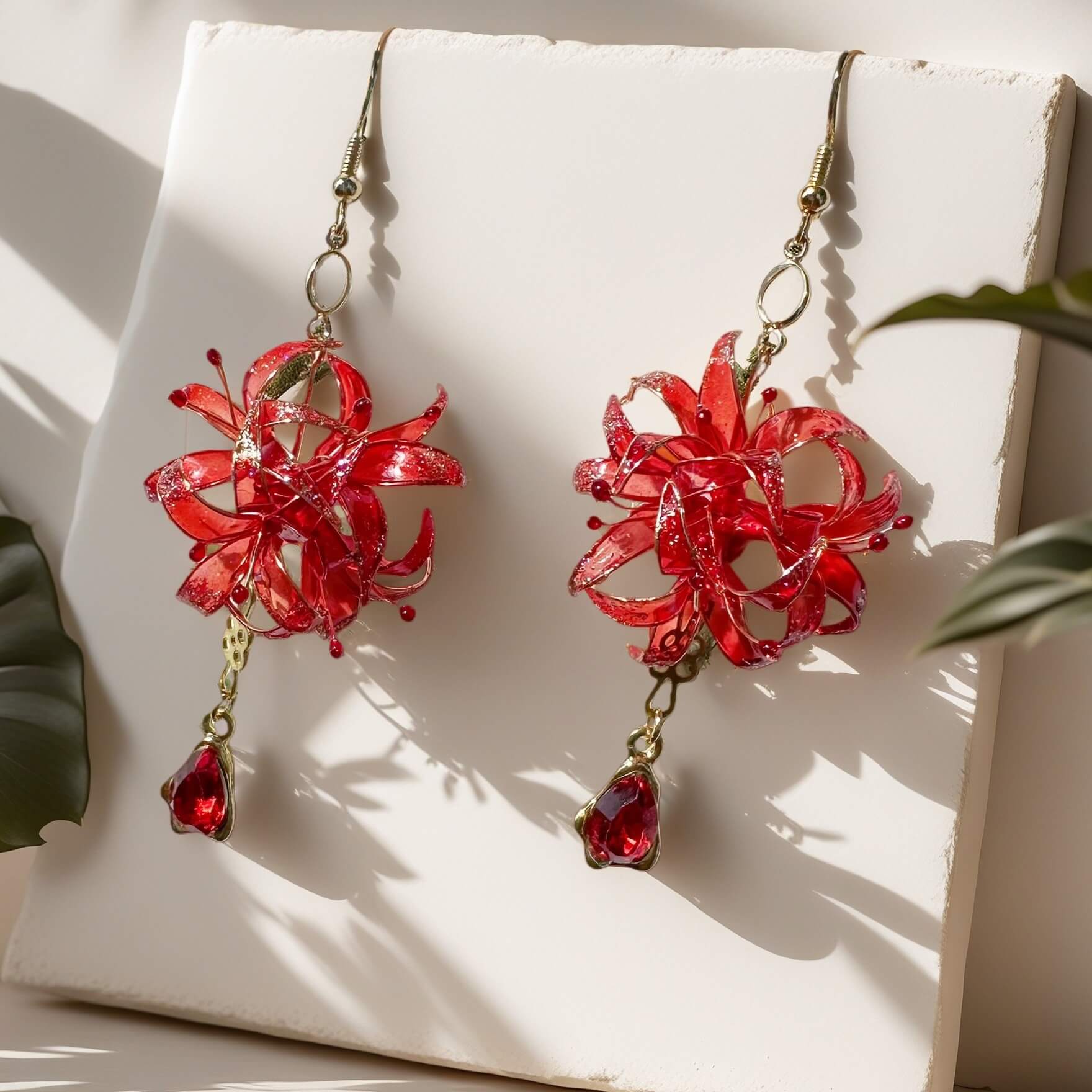 Ruby Lycoris Flame Flower EarringsEarringsJewelryBlossomuniqueflowerearringsgiftforhermothergiftdaughtergiftbirthdaygiftanniversarygift